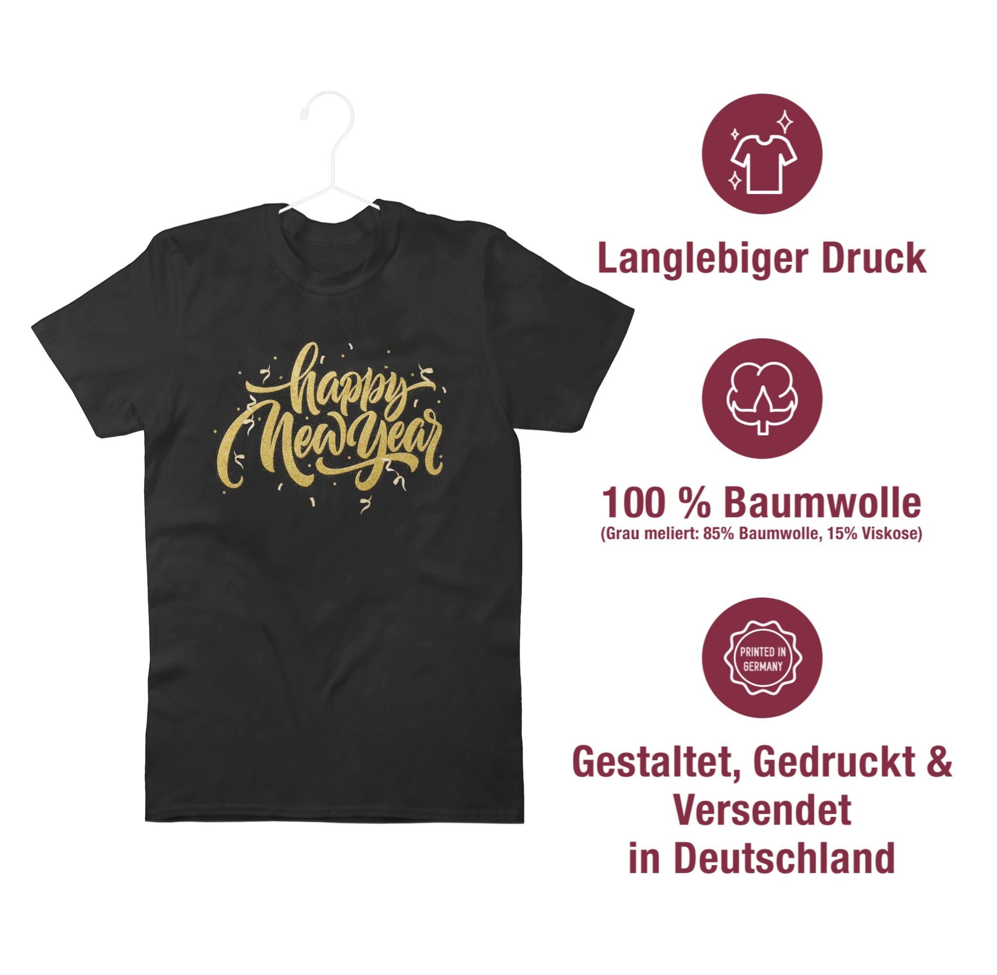 Shirtracer T-Shirt Happy New Year Silvester Schwarz Erwachsene 01