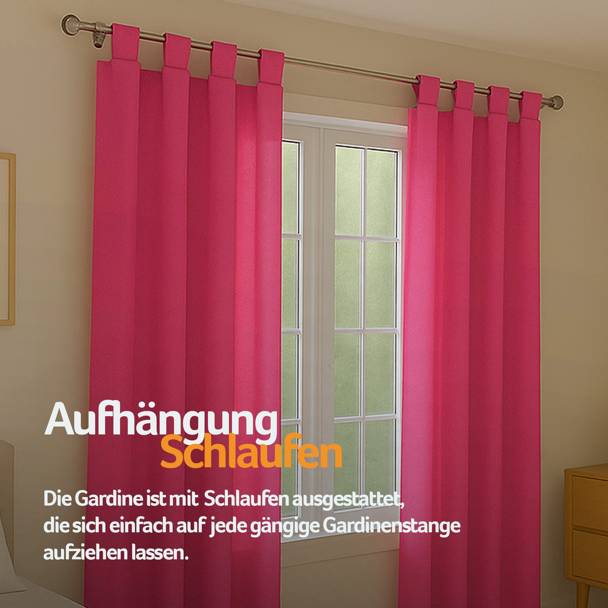 Bestlivings Gardine "Ellen" mit Schlaufen (2 St), Schlaufe, blickdicht, Polyester, einfarbig, modern, waschbar bei 30°C