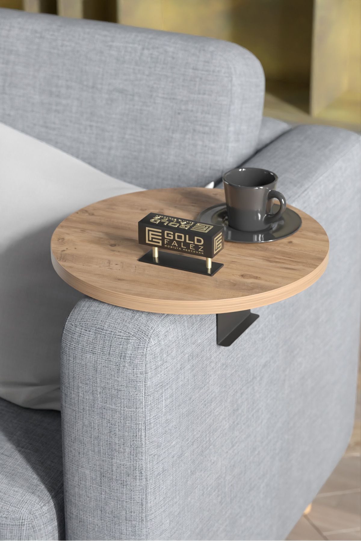 en.casa Beistelltisch (1-St), Klemmt am Sofa-Arm, runde Platte, Nussbaum 89 günstig online kaufen