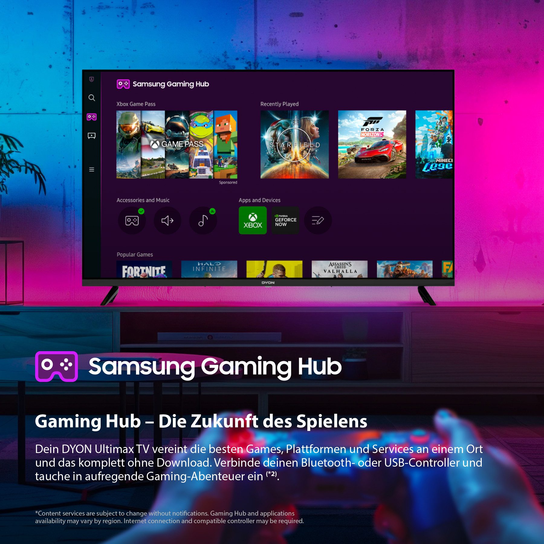 Dyon Ultimax 32F-TI LED-Fernseher (80 cm/32 Zoll, Full HD, Smart-TV, 32" Ultimax Full HD Smart TV, Tizen OS, Gaming Hub, Triple-Tuner)