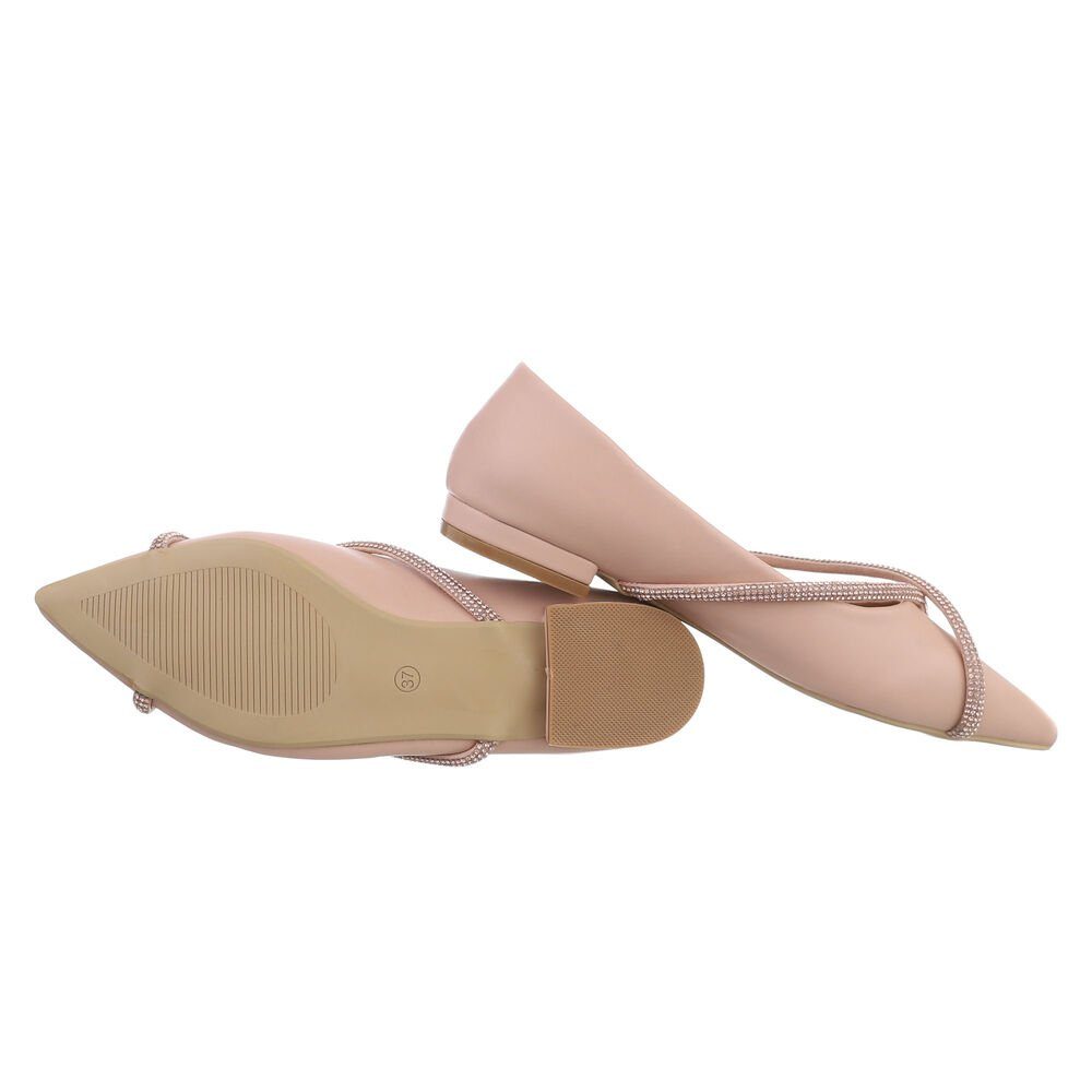 Ital-Design Damen Schlupfschuhe Party & Clubwear Ballerina Blockabsatz Klassische Ballerinas in Beige