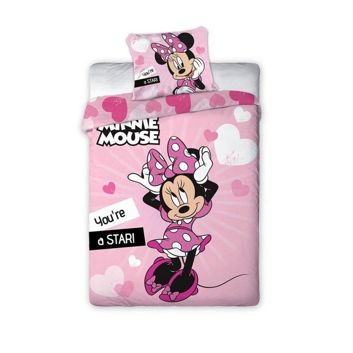 Bettwäsche Disney Minnie Maus Mikrofaser Mädchen Bettwäsche Set Disney Minnie Mouse Polyester Deckenbezug 135-140x200 cm Kissenbezug 63x63 cm