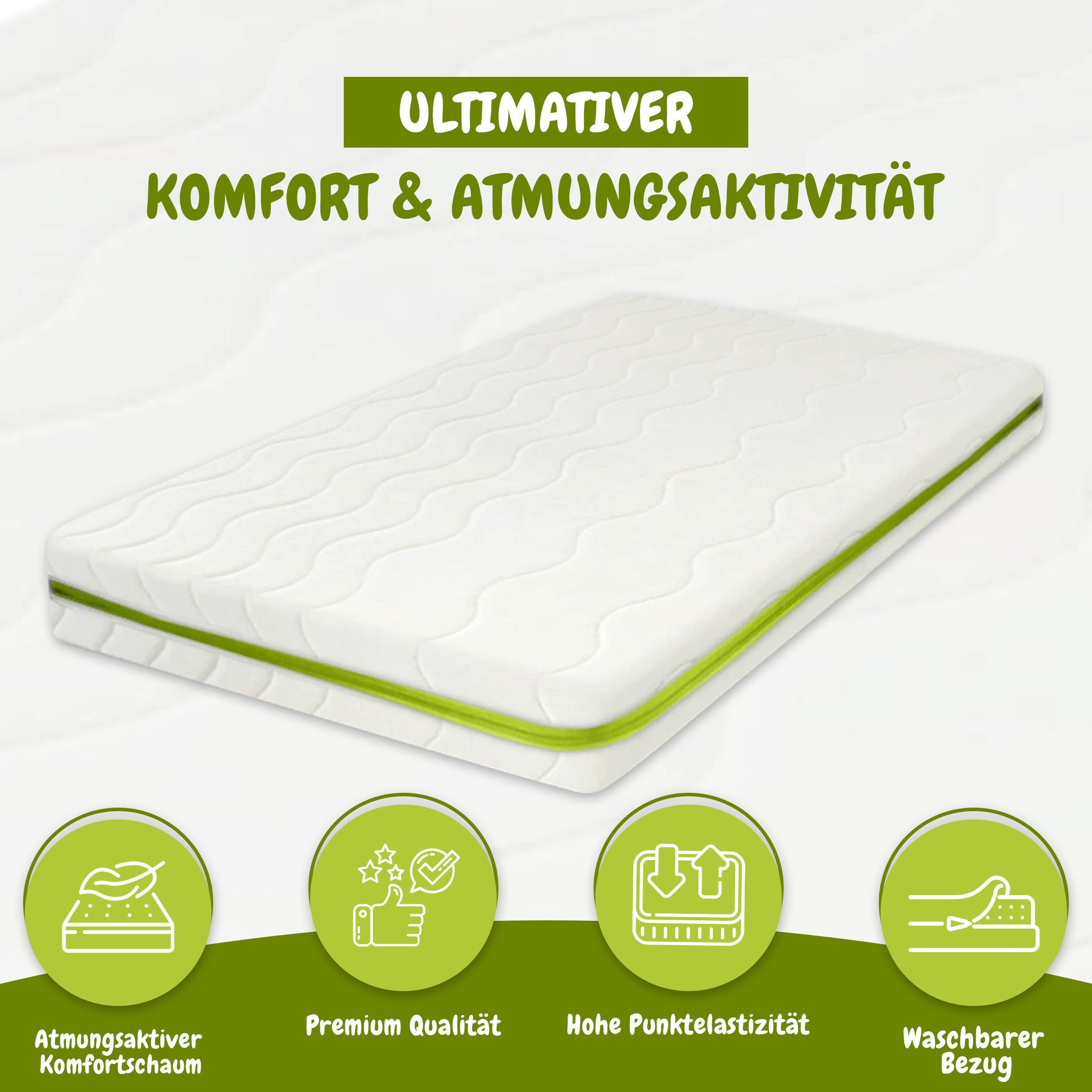 Kindermatratze Easy Active Kaltschaummatratze 90x200 cm mit Bezug, Best for Home, 10 cm hoch, (Einzelartikel, 60x120 70x140 80x160 80x180 90x200 140x200 180x200 cm), Schaumstoffmatratze, Kindermatratze mit Reißverschluss