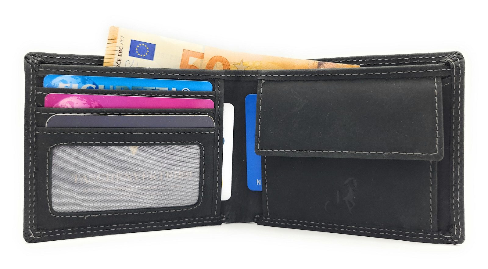 JOCKEY CLUB Geldbörse Lederbörse Herren Hunterleder RFID-Schutz Portemonnaie, flach, kompakt und minimalistisch