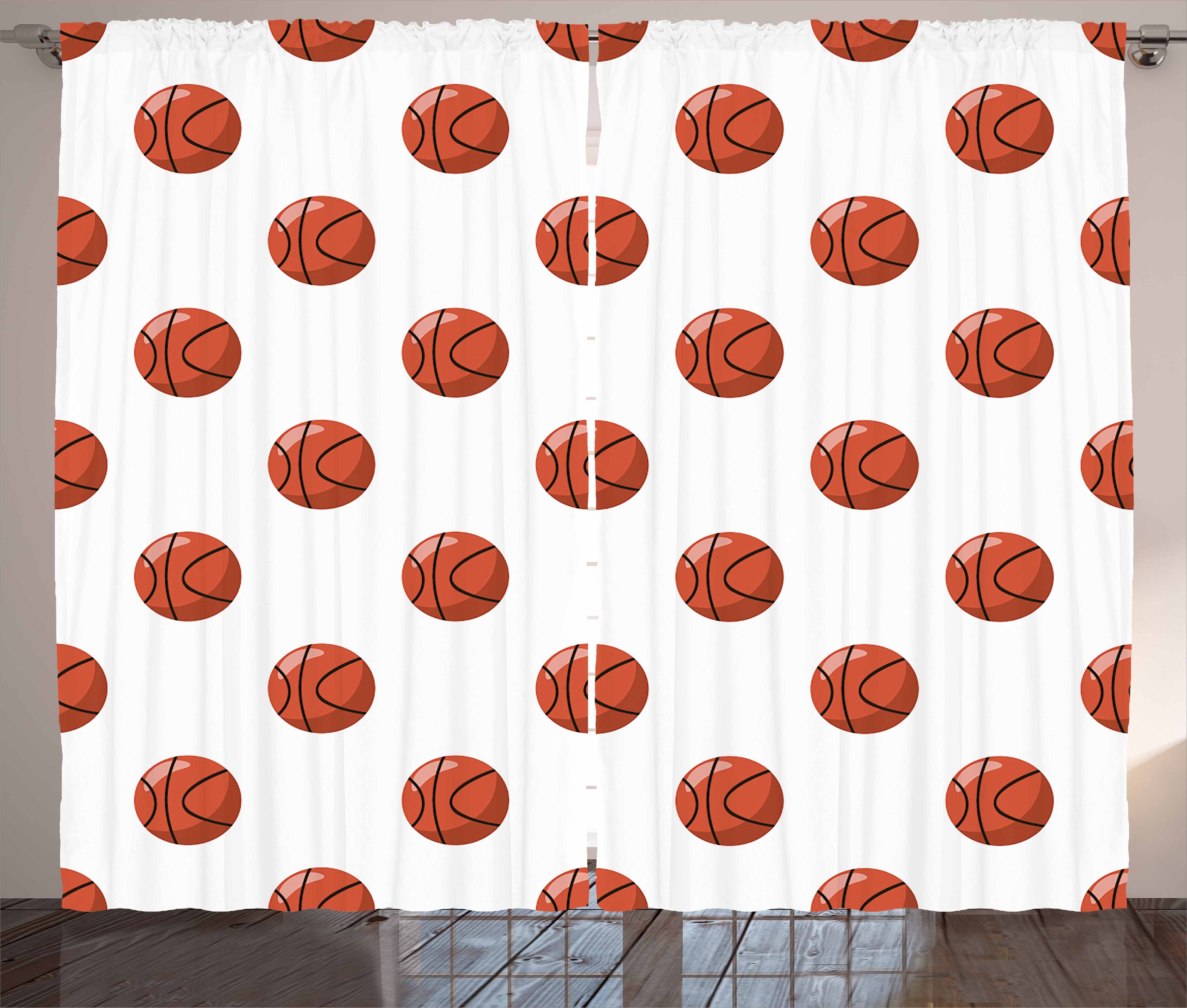 Gardine Schlafzimmer Kräuselband Vorhang mit Schlaufen und Haken, Abakuhaus, Basketball Cartoon-Kugeln Score
