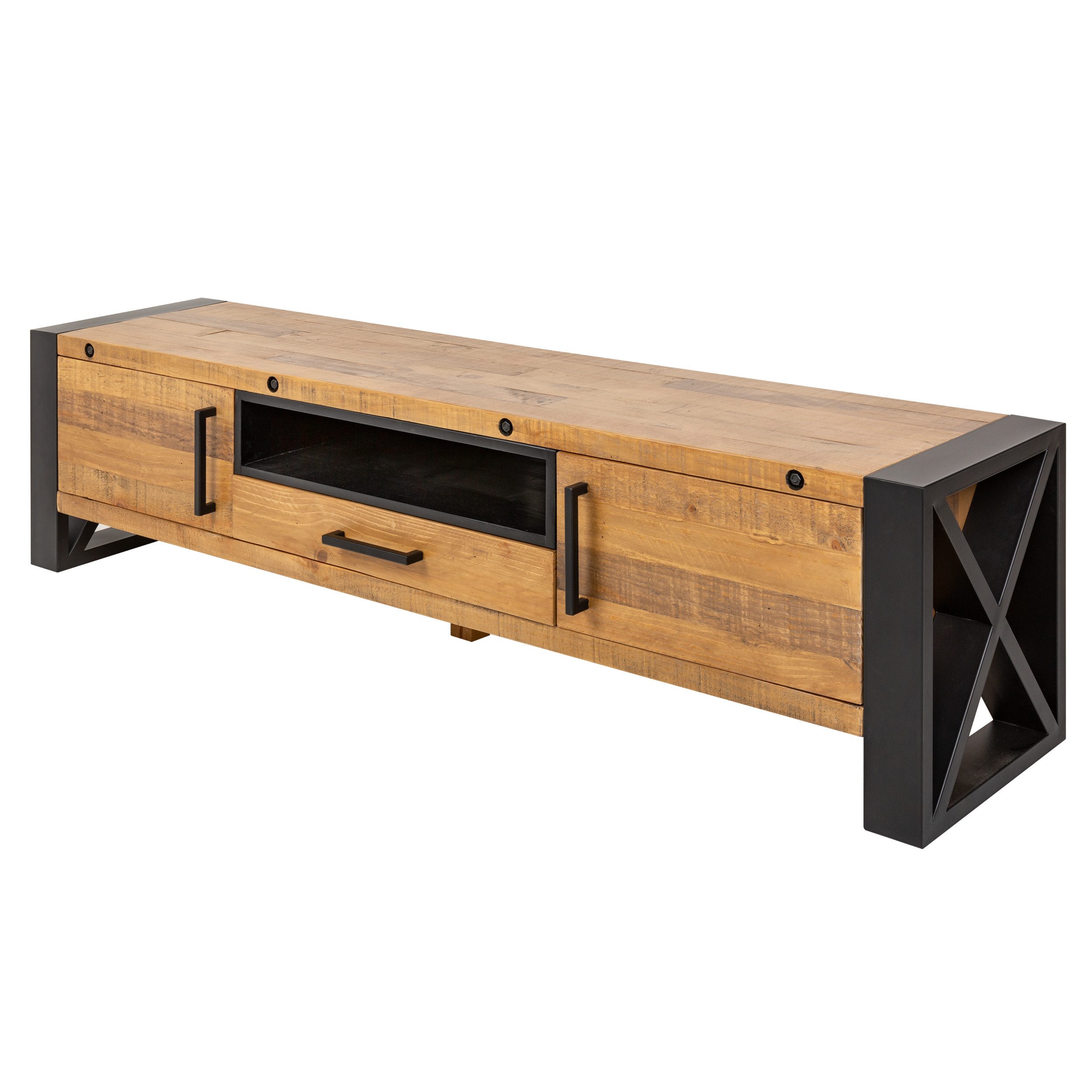 riess-ambiente Lowboard THOR 200cm natur / schwarz, Wohnzimmer · recyceltes günstig online kaufen