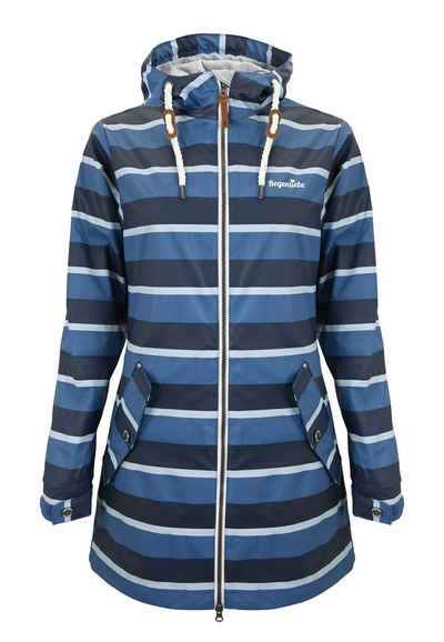 Regenliebe Regenmantel Friesennerz blau Regenjacke halblang gestreift, wasserdicht winddicht