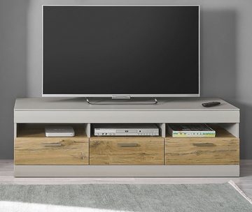 Furn.Design Lowboard Griego (TV Unterschrank in Kieselgrau mit Eiche, 150 x 46 cm), mit Soft-Close-Funktion
