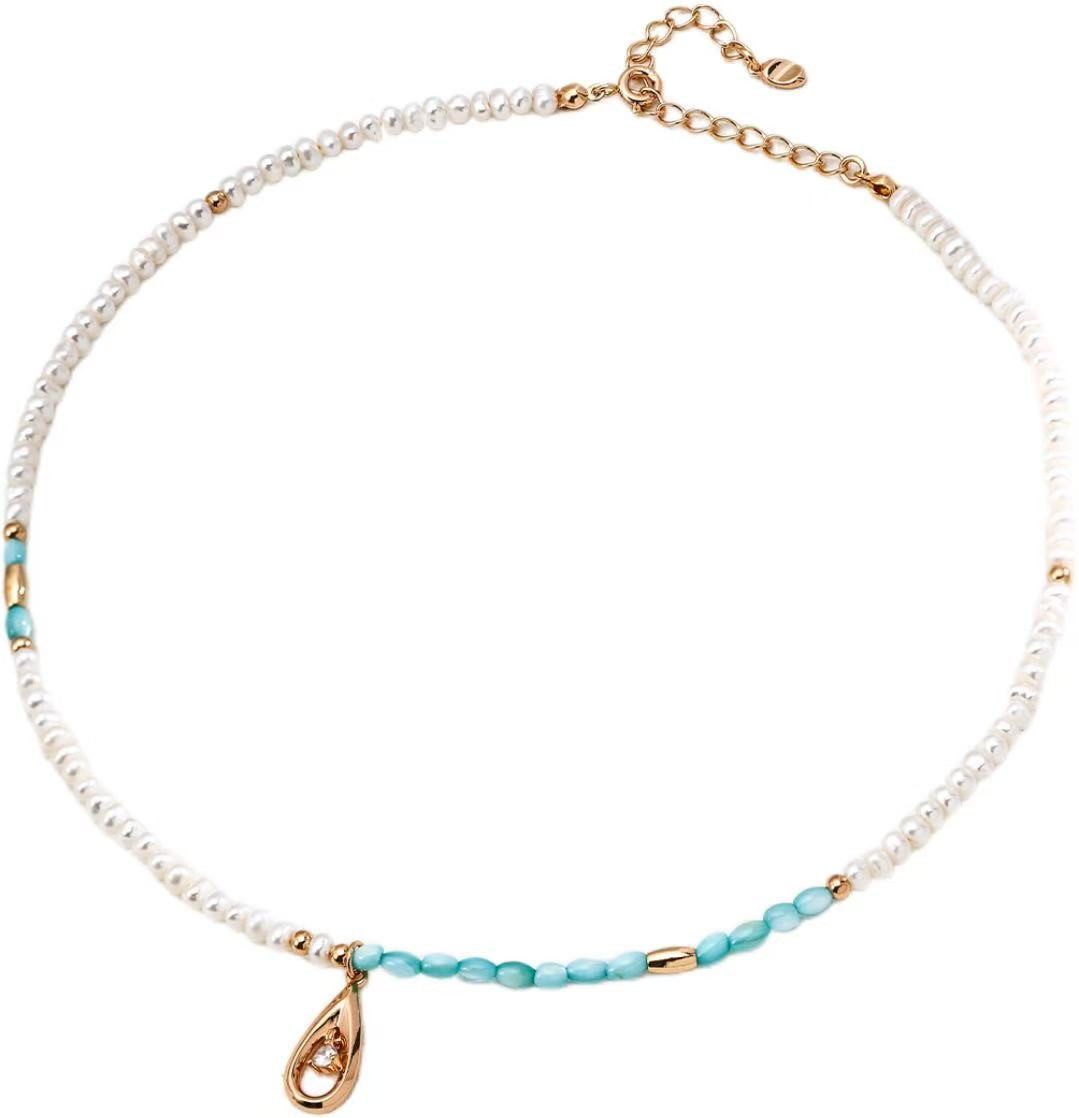 Jumpeak Kette mit Anhänger Halskette damen silber 925, Perlenkette, Halskette aus blauem Perlmutt, Liebes geschenk für sie, Valentinstagsgeschenk, Damen geschenk