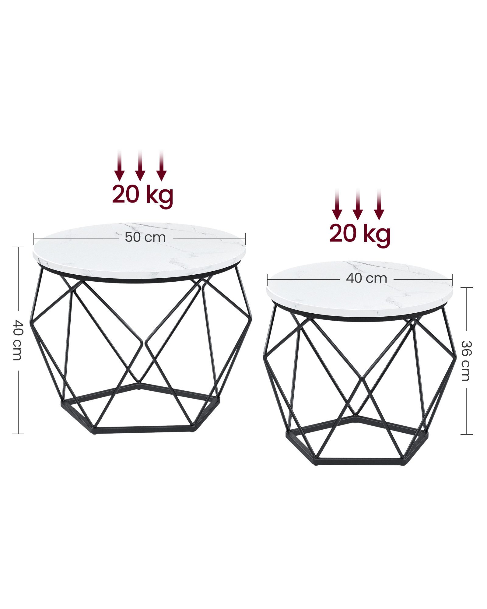 VASAGLE Couchtisch 2er Set Wohnzimmertisch abnehmbare Tischplatte (2er Set, inkl. Zubehörpaket & Anleitung, Holz), Beistelltisch, abnehmbare Tischplatte, Ø50x40 – Bild 4 von 5