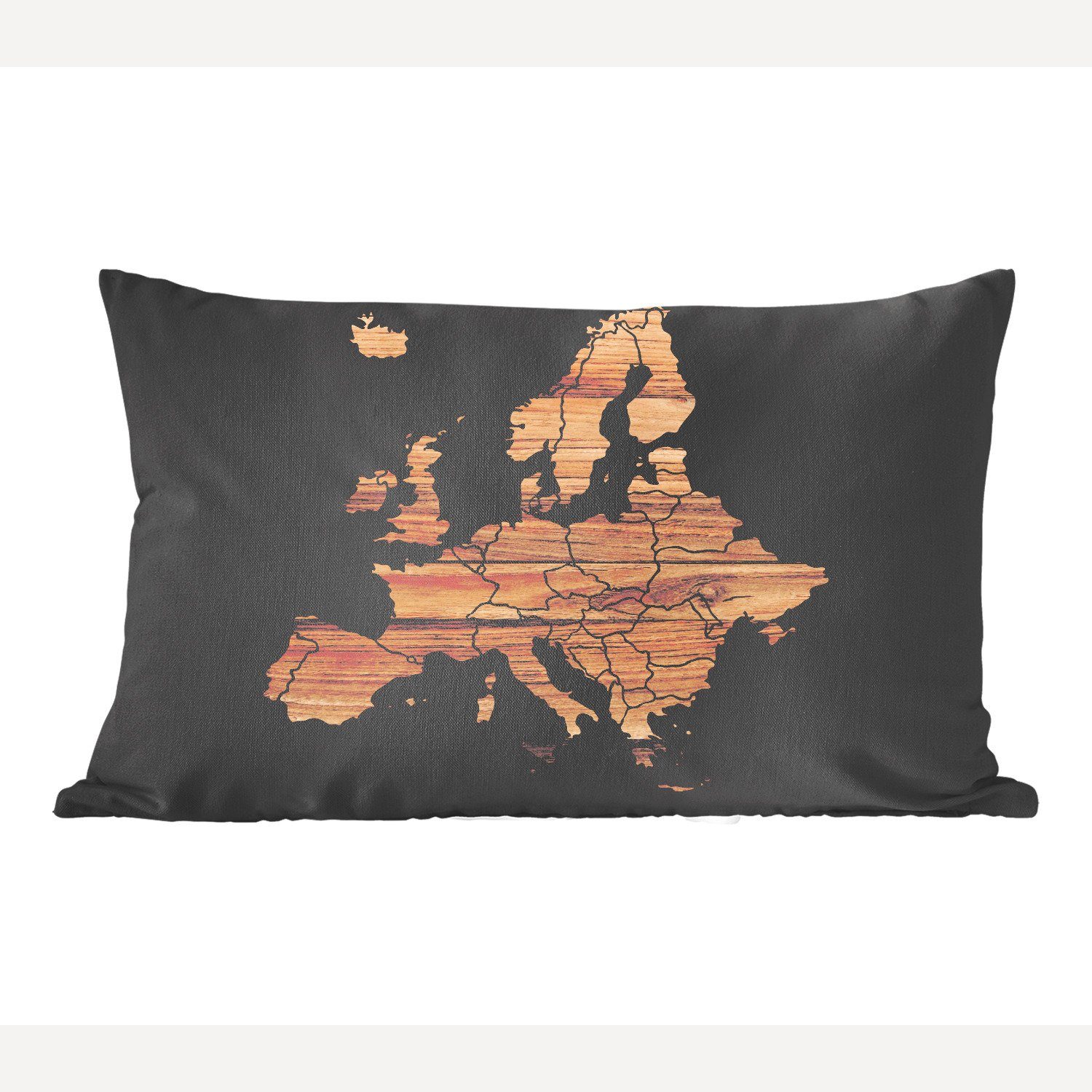 MuchoWow Dekokissen Karte von Europa - Holz - Schwarz, Wohzimmer Dekoration, Zierkissen, Dekokissen mit Füllung, Schlafzimmer