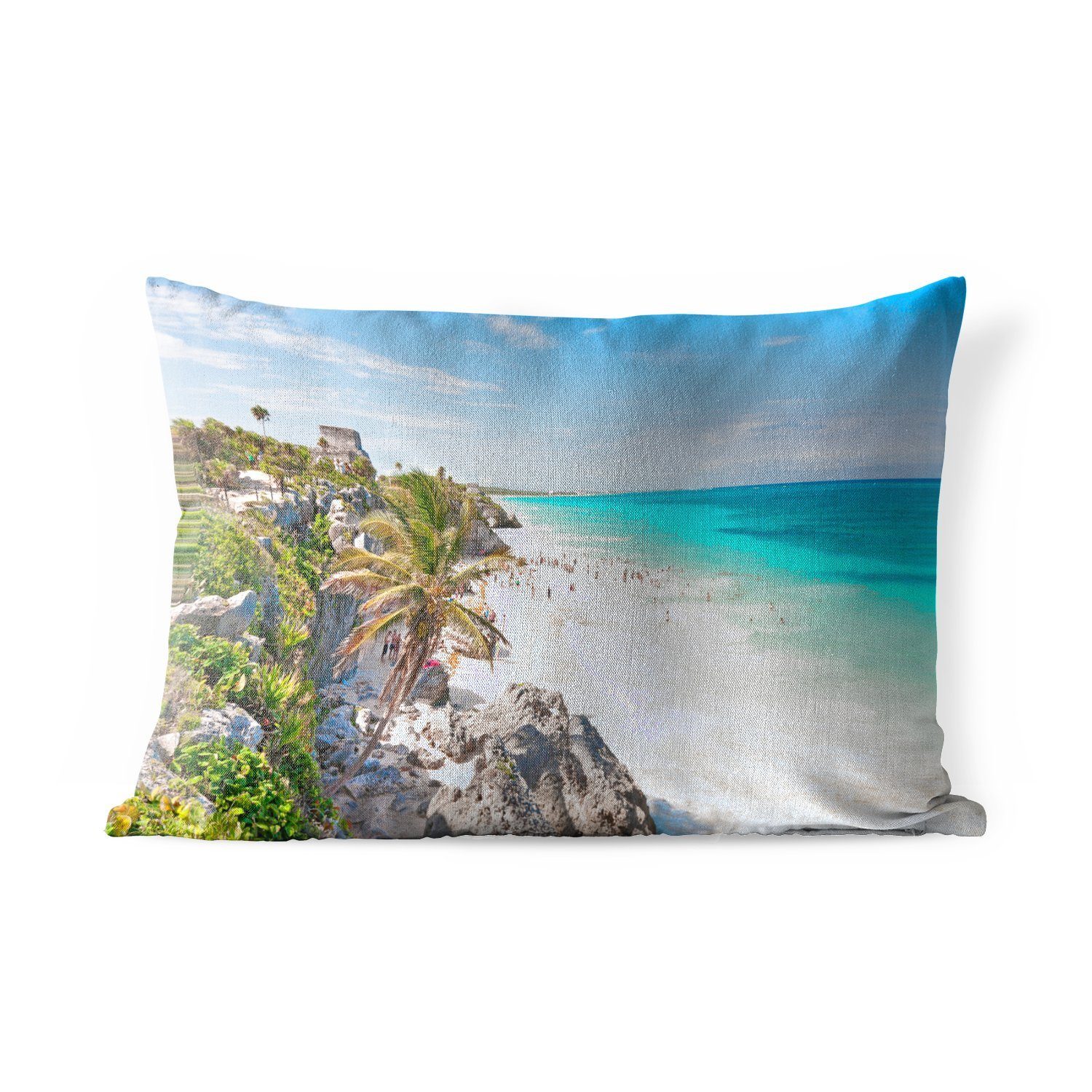 Strand Mexiko, auf Tulum MuchoWow Outdoor-Dekorationskissen, Blick den von Kissenhülle Dekokissenbezug, Polyester, in Dekokissen