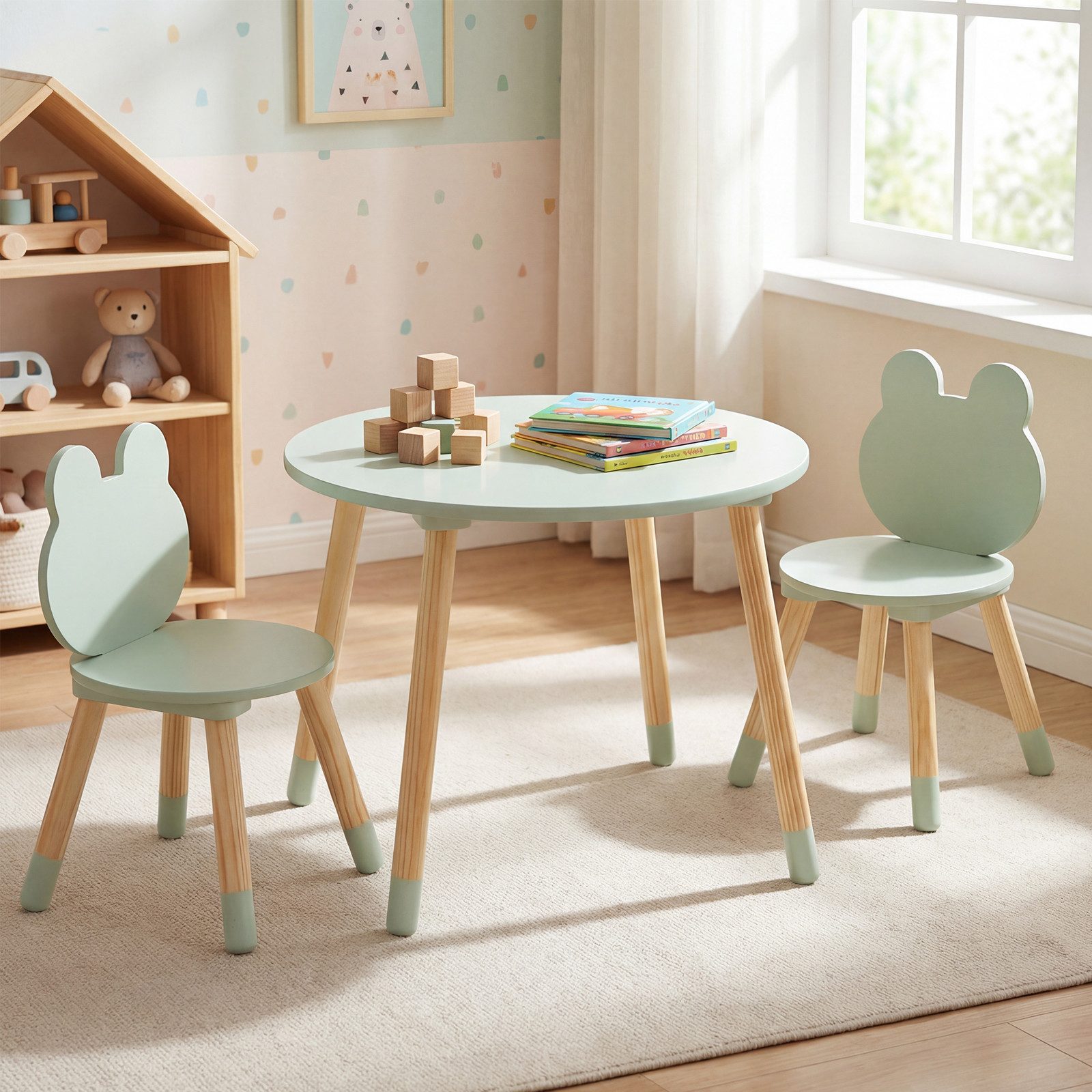 COSTWAY Kindersitzgruppe, (3-tlg), Kindertisch mit 2 Stühlen, ab 3 Jahren