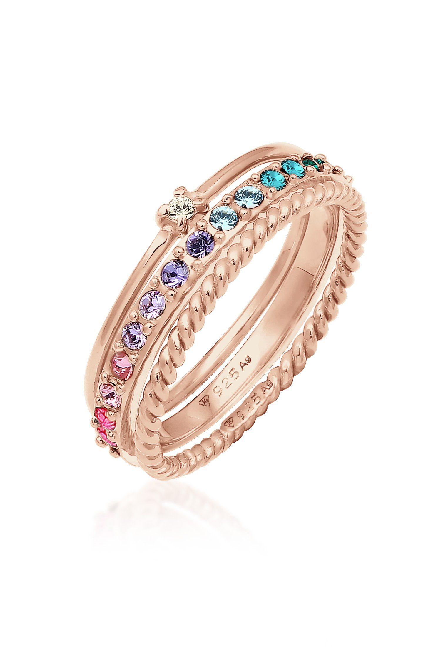 Elli Ring-Set Kristalle Farbig Regenbogen Set (3 tlg) 925 Silber, Ring Set günstig online kaufen