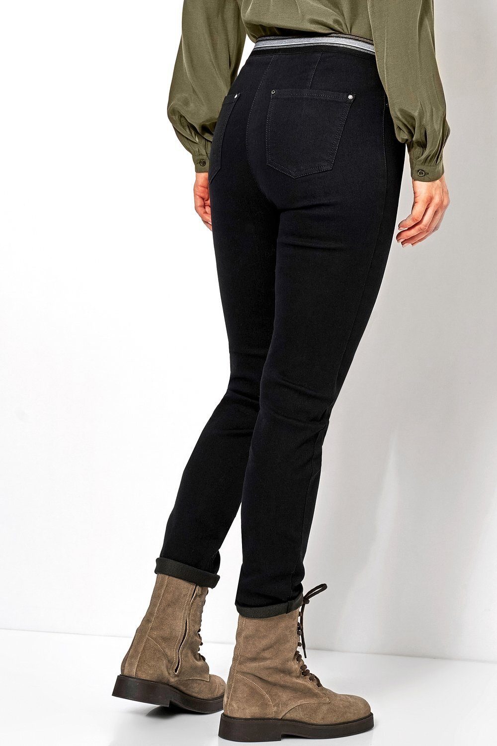 Jenny 089 schwarz mit gestreiftem Ankle-Jeans - TONI Gummizug