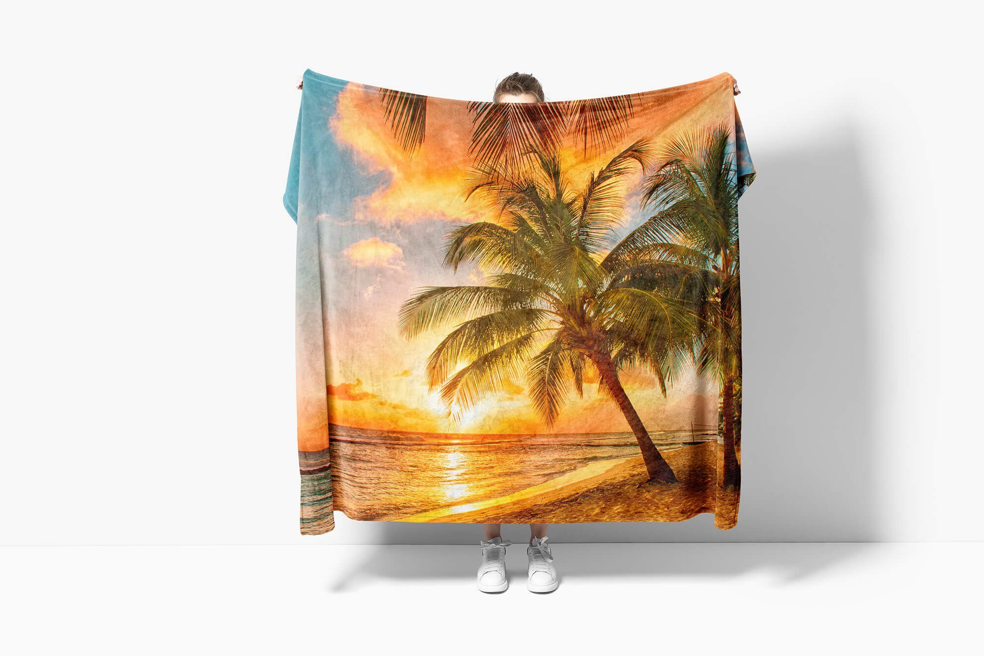 Sinus Art Handtücher Handtuch Strandhandtuch Traumstrand, Saunatuch Fotomotiv Baumwolle-Polyester-Mix (1-St), Palmen Handtuch Kuscheldecke mit