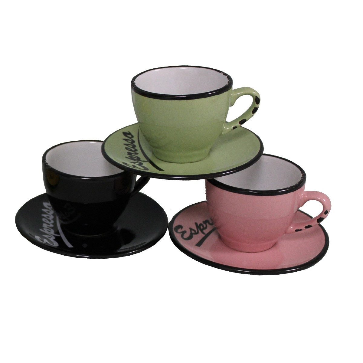 AnticLine Tasse 6er Set Farbige Espressotassen mit Unterteller Mokkatassen Antic, Steingut
