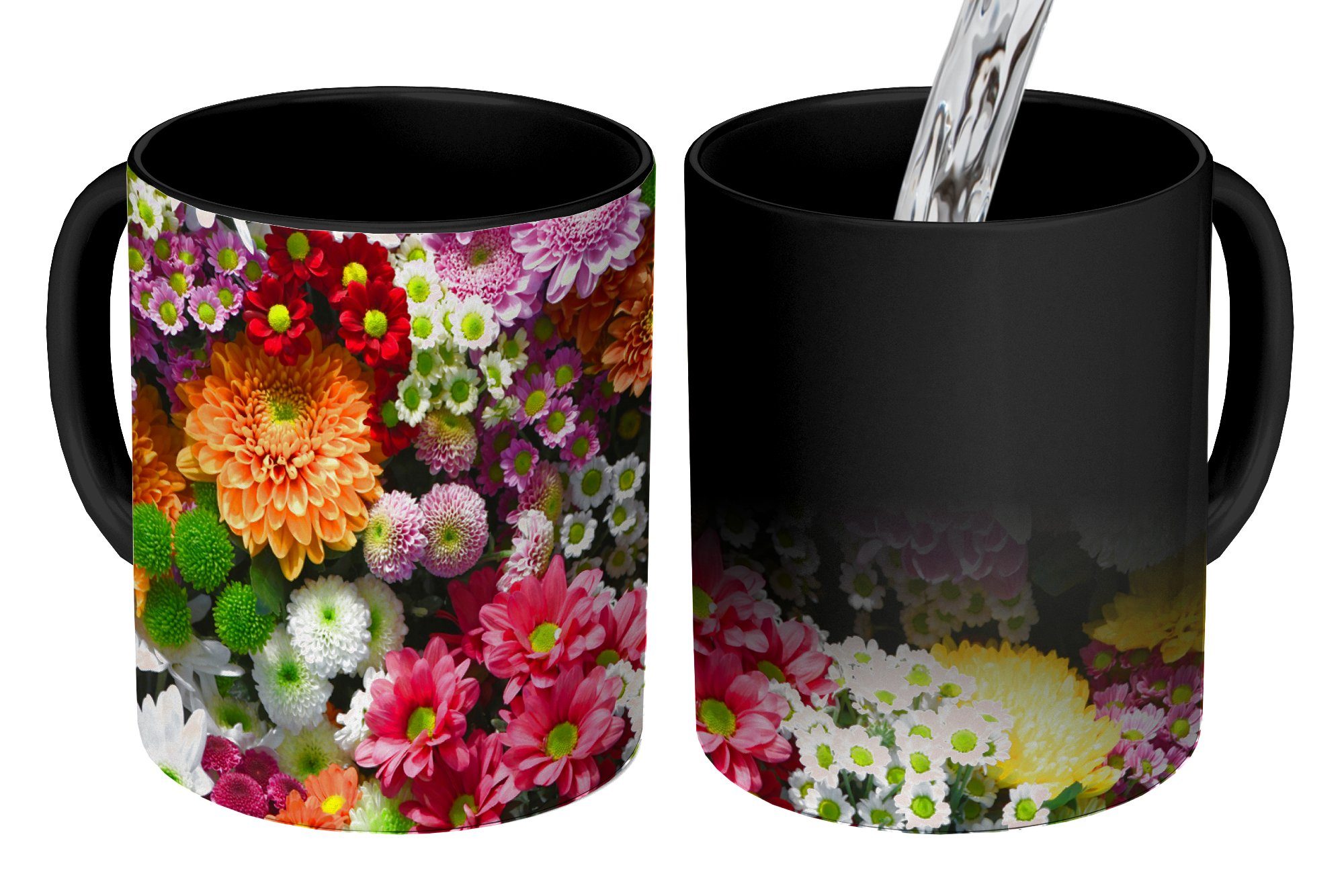MuchoWow Tasse Blumen - Chrysantheme - Farben - Collage, Keramik, Farbwechsel, Kaffeetassen, Teetasse, Zaubertasse, Geschenk