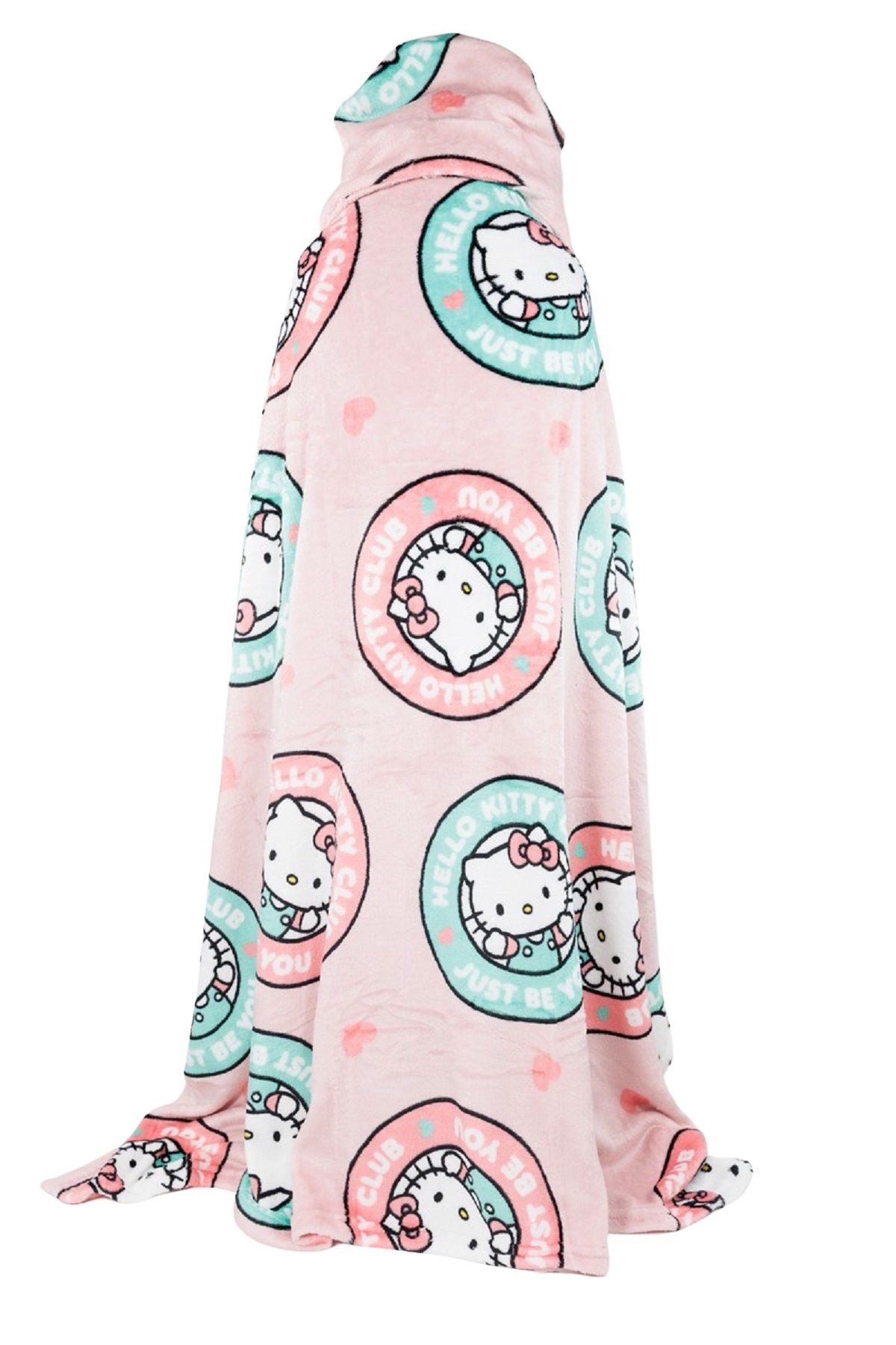 Wohndecke - Kuscheldecke mit Kapuze für Kinder – weich & wärmend – 120x150 cm, Hello Kitty, vielseitig einsetzbar, maximalen Tragekomfort
