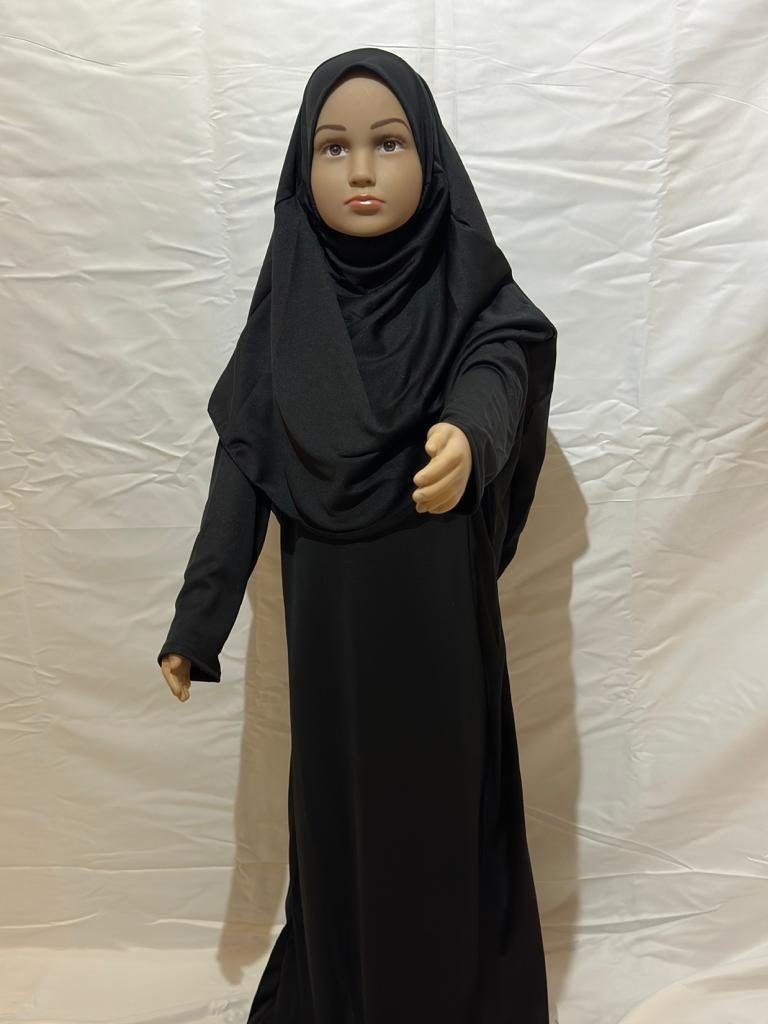 Aymasal Maxikleid Gebetskleid Kinder Mädchen 2 tlg. aneinander genäht Kleid Islam Schwarz