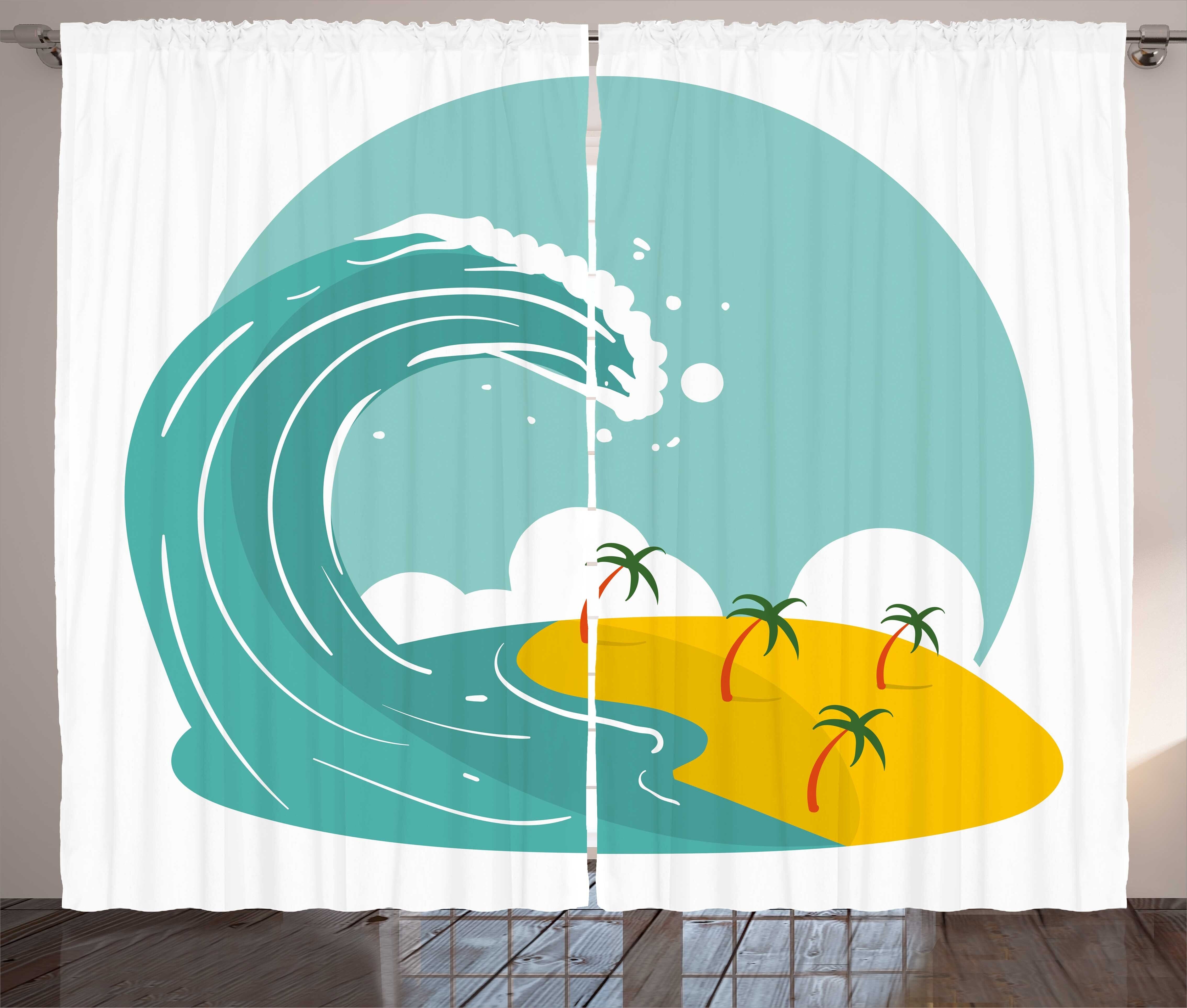 Schlaufen Big Palmen Kräuselband Schlafzimmer und Wave mit und Grafik-Strand Gardine Abakuhaus, Haken, Vorhang
