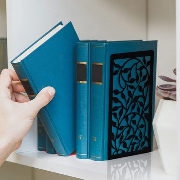 Belle Vous Zeitungsständer Schwarze Metall-Buchstützen mit Blumenmuster, Black Metal Bookends with Flower Pattern