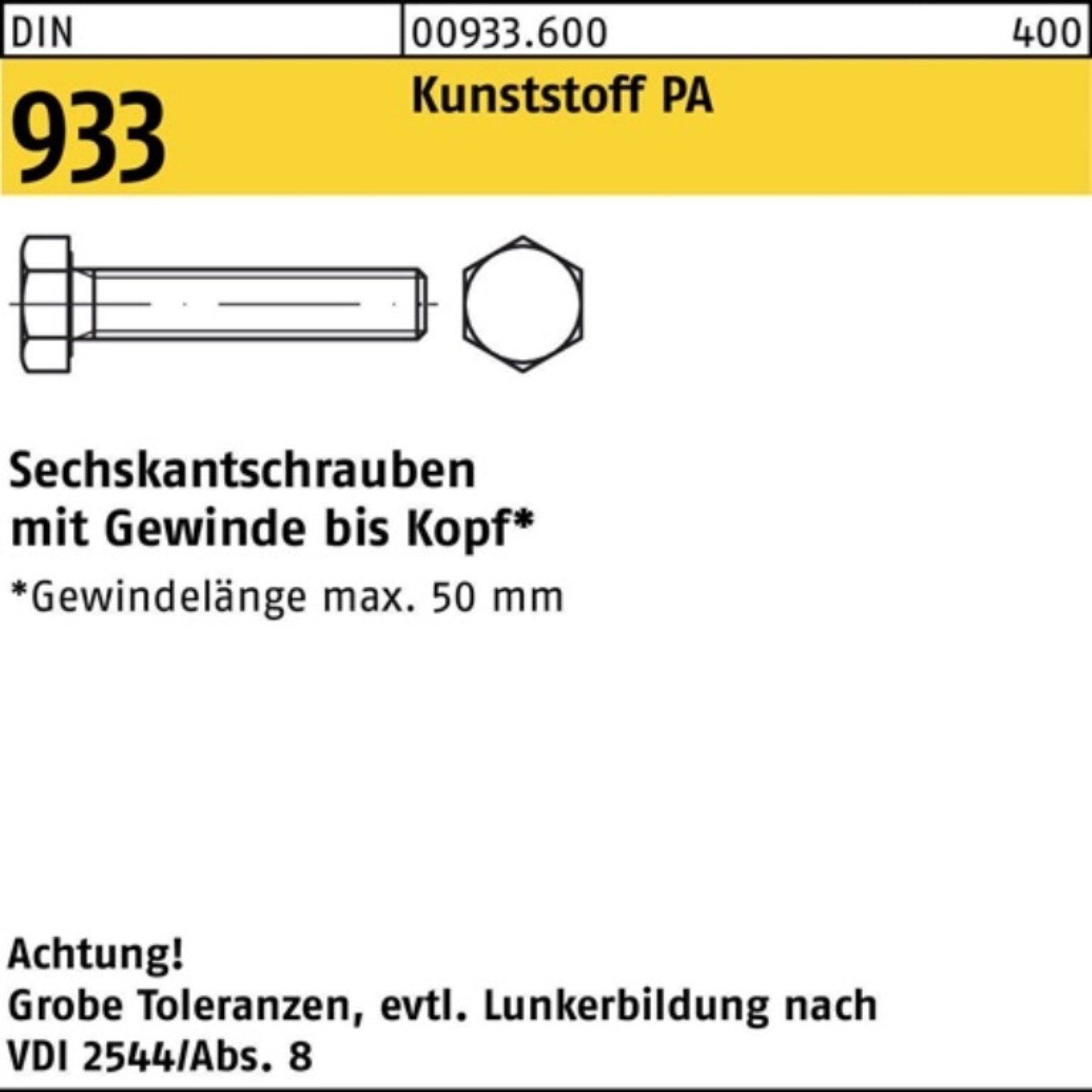 Reyher Sechskantschraube 200er Pack Sechskantschraube DIN 933 VG M6x 25 Polyamid natur 200 Stü