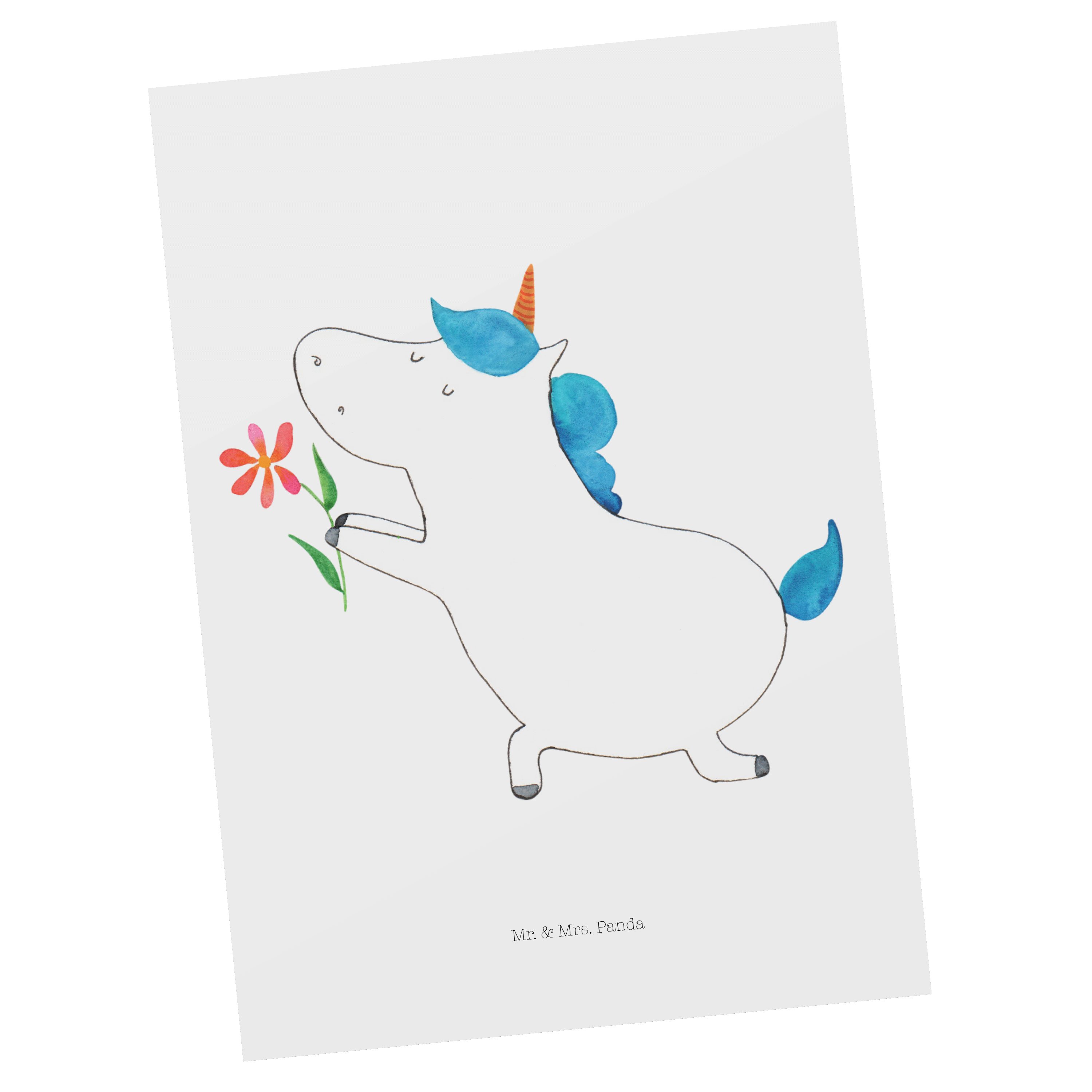 Mr. & Mrs. Panda Postkarte Einhorn Blume - Weiß - Geschenk, Grußkarte, Einhörner, Ansichtskarte