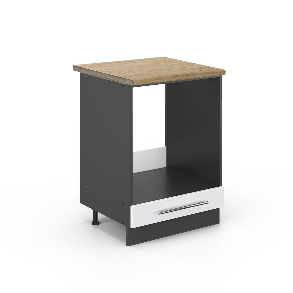 Vicco Herdumbauschrank Fame-Line, Weiß Hochglanz/Anthrazit, 60 cm, AP Eiche