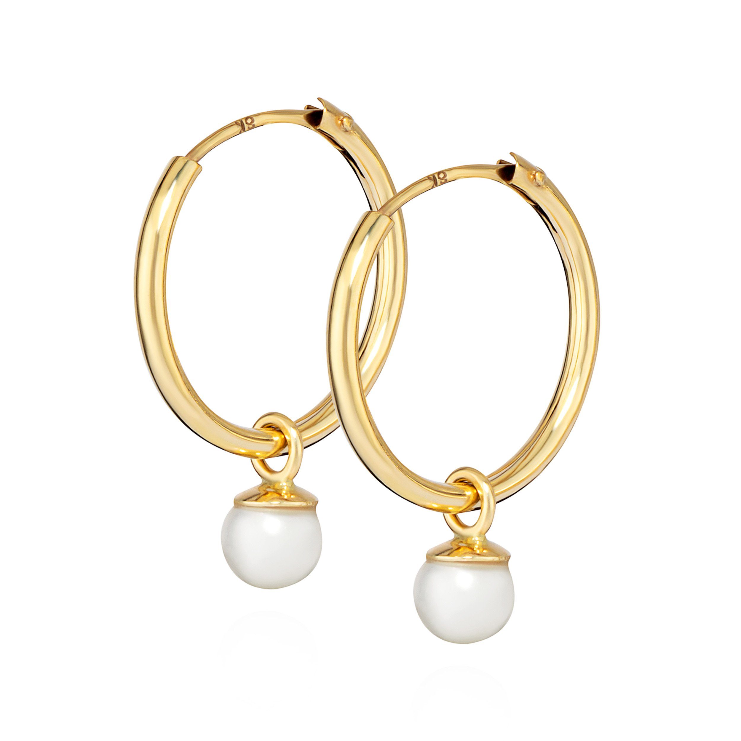 NKlaus Paar Creolen Paar 12 mm Creolen Süßwasserperle 333 Gelb Gold 8 Karat günstig online kaufen