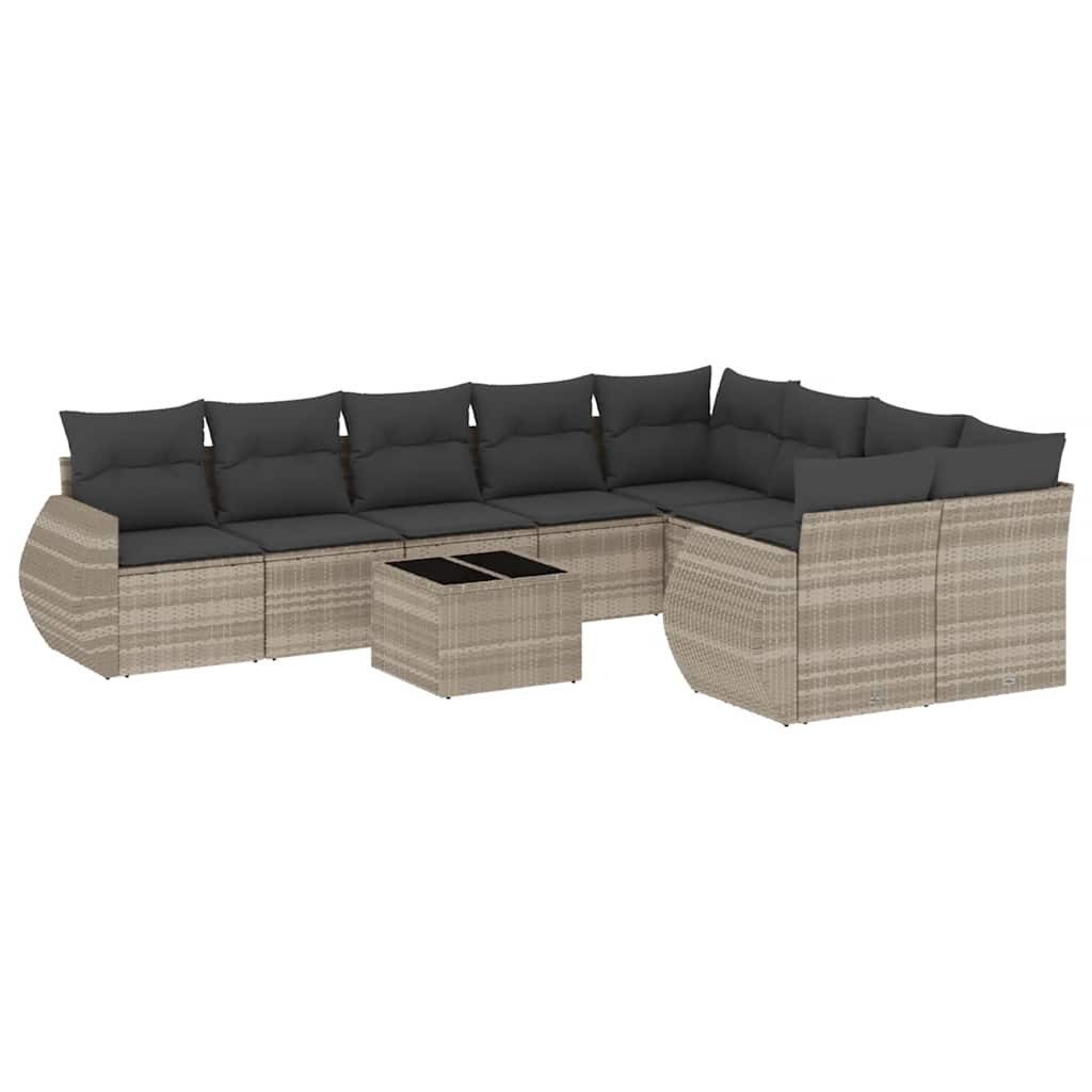 vidaXL Sofaelement 10-tlg. Garten-Sofagarnitur mit Kissen Hellgrau Poly Rattan (1 St)