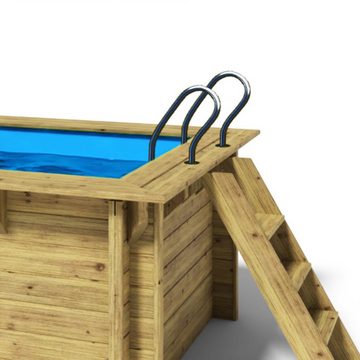Paradies Pool Pool, Holzpool Lulu 200x200x104cm, Folie blau 0,8mm, Edelstahl-Eckleisten