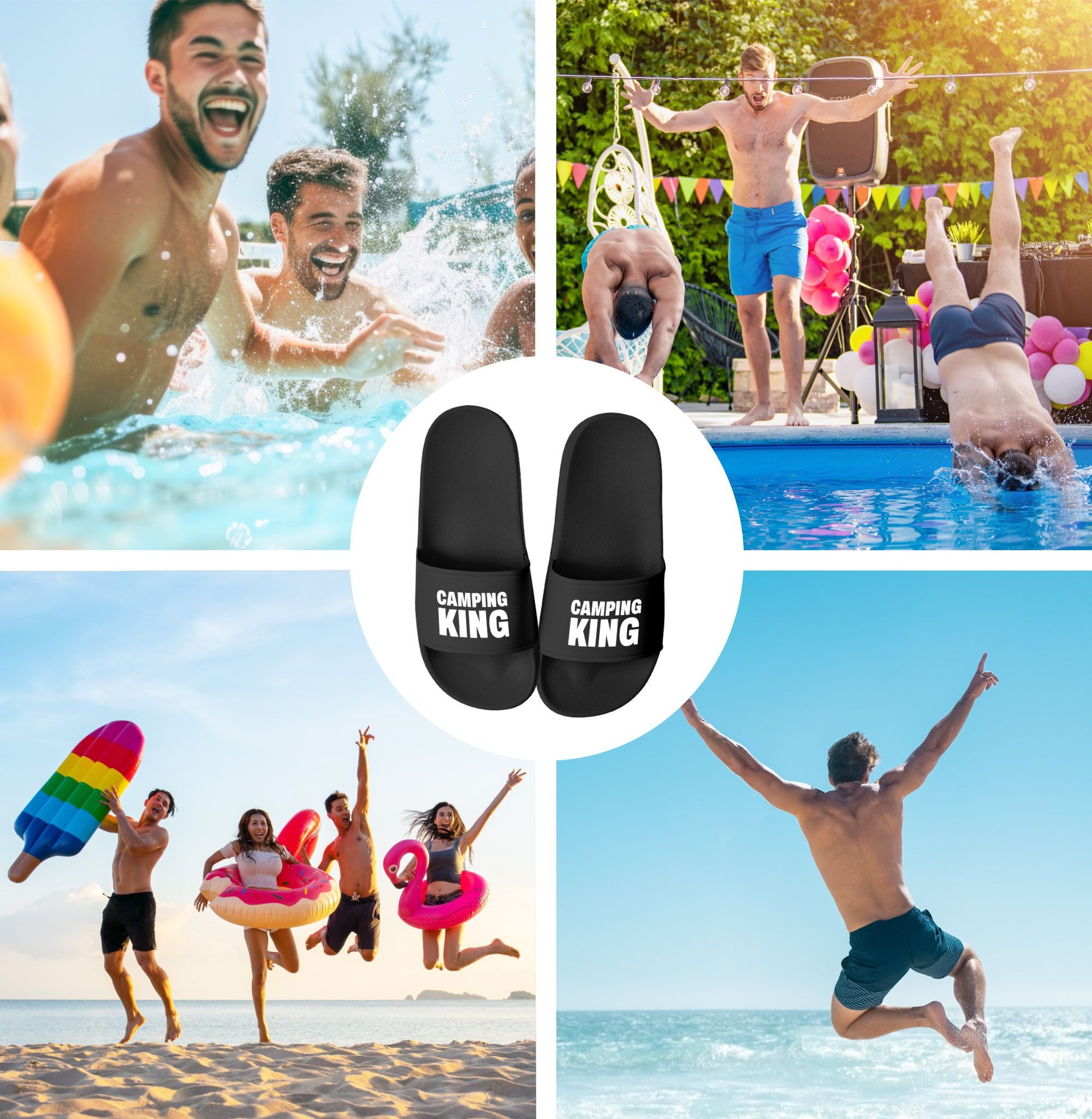 MoonWorks Badeschlappen Camping Queen King Urlaubsgadget Unisex mit Aufdruck Badesandale