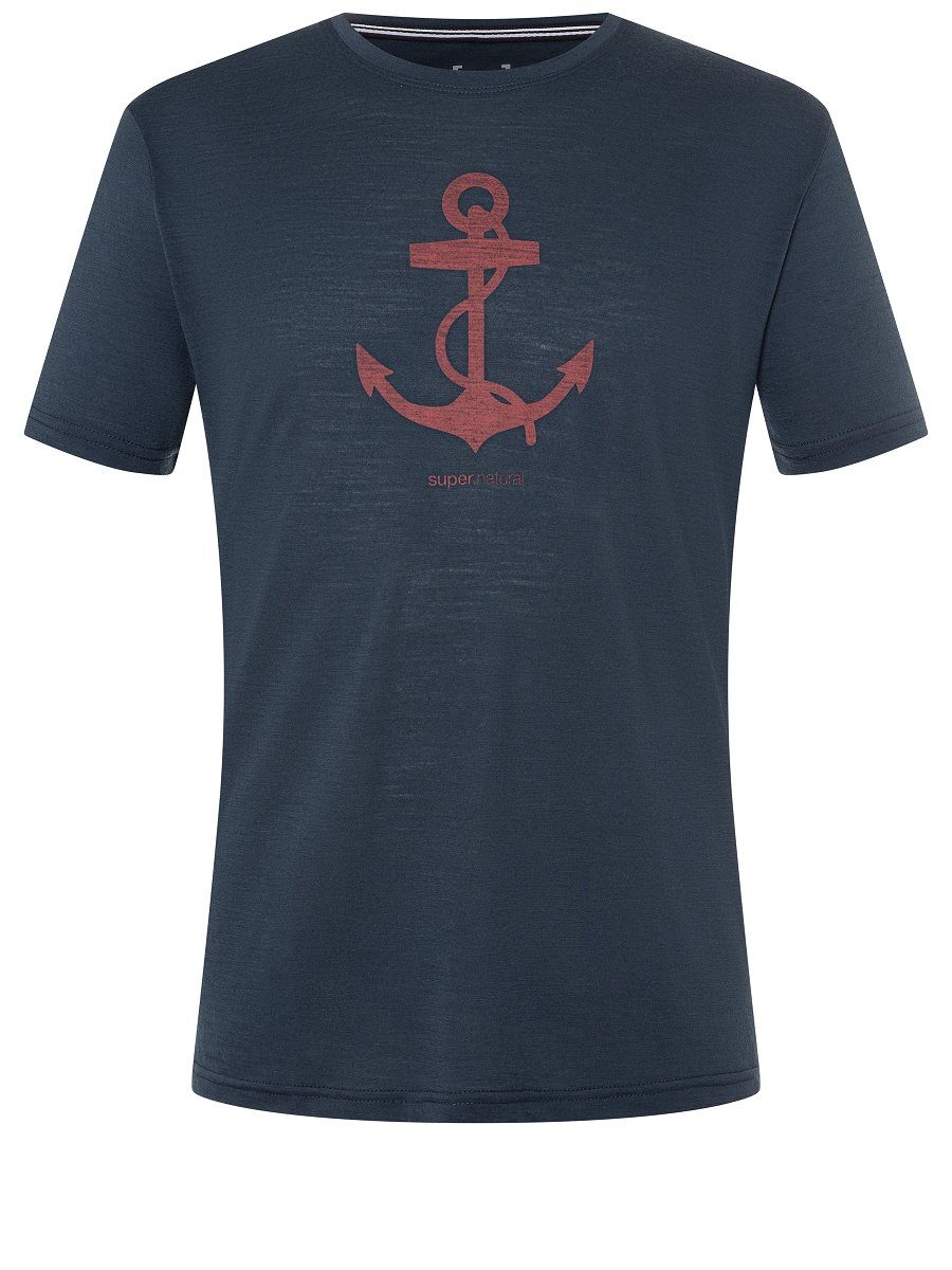 Red M TEE Merino-Materialmix Blueberry/Marine ANCHOR SUPER.NATURAL T-Shirt Merino Print-Shirt atmungsaktiver