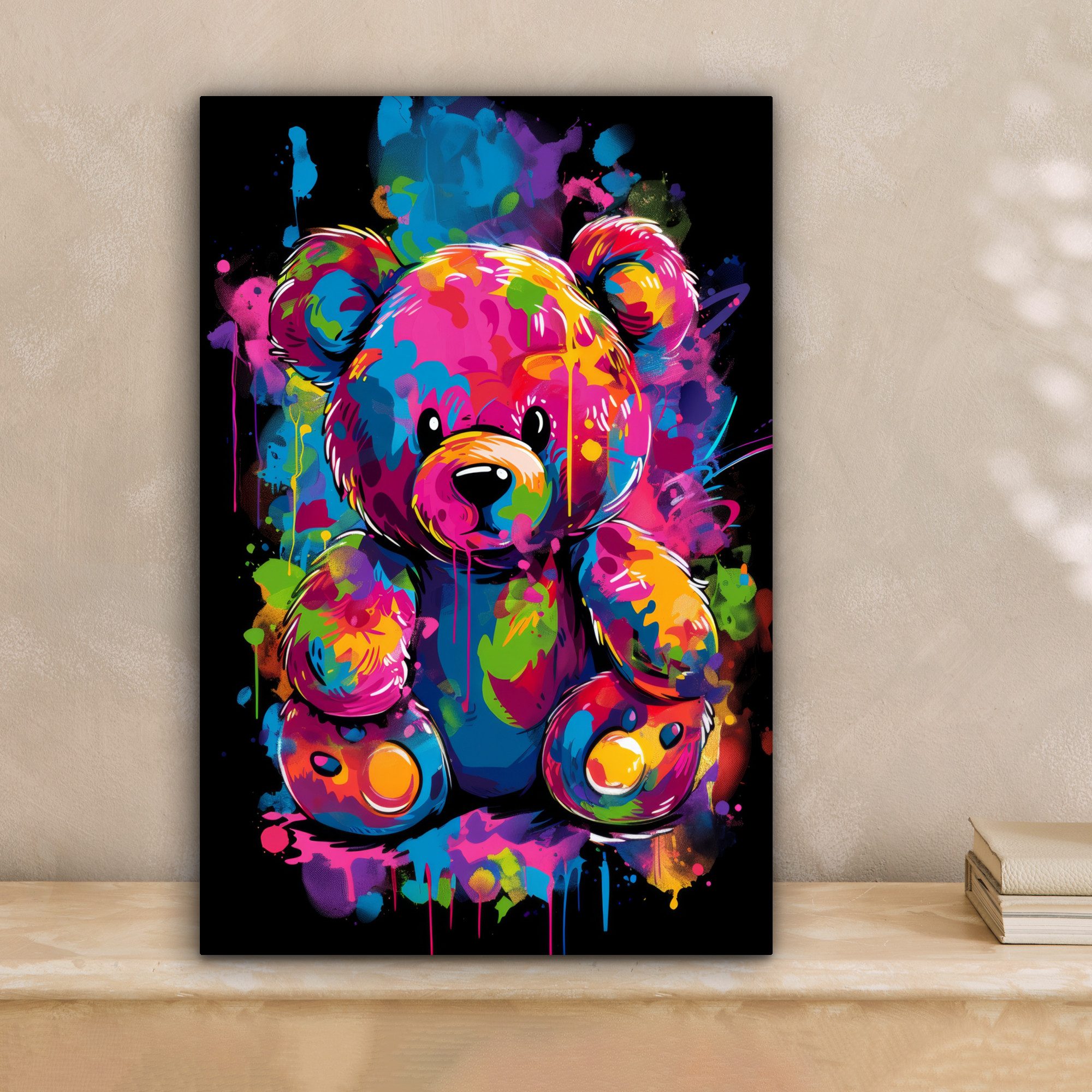 OneMillionCanvasses® Leinwandbild Bär - Farbenfroh - günstig online kaufen