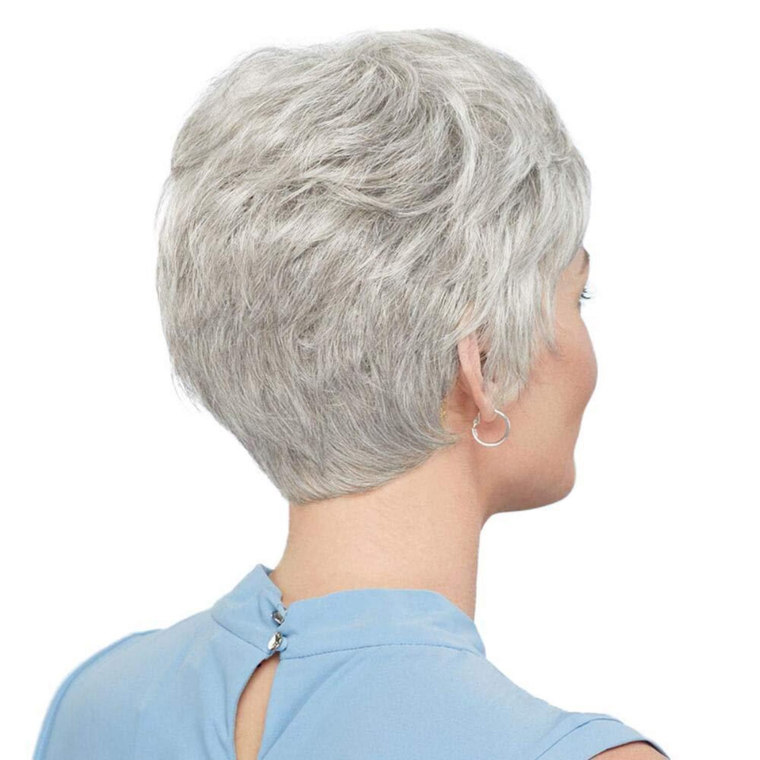 LuxusKollektion Echthaarperücke Perücke Pixie Schnitt menschliches Haar Damen Kurzhaar Pony Silberweiß