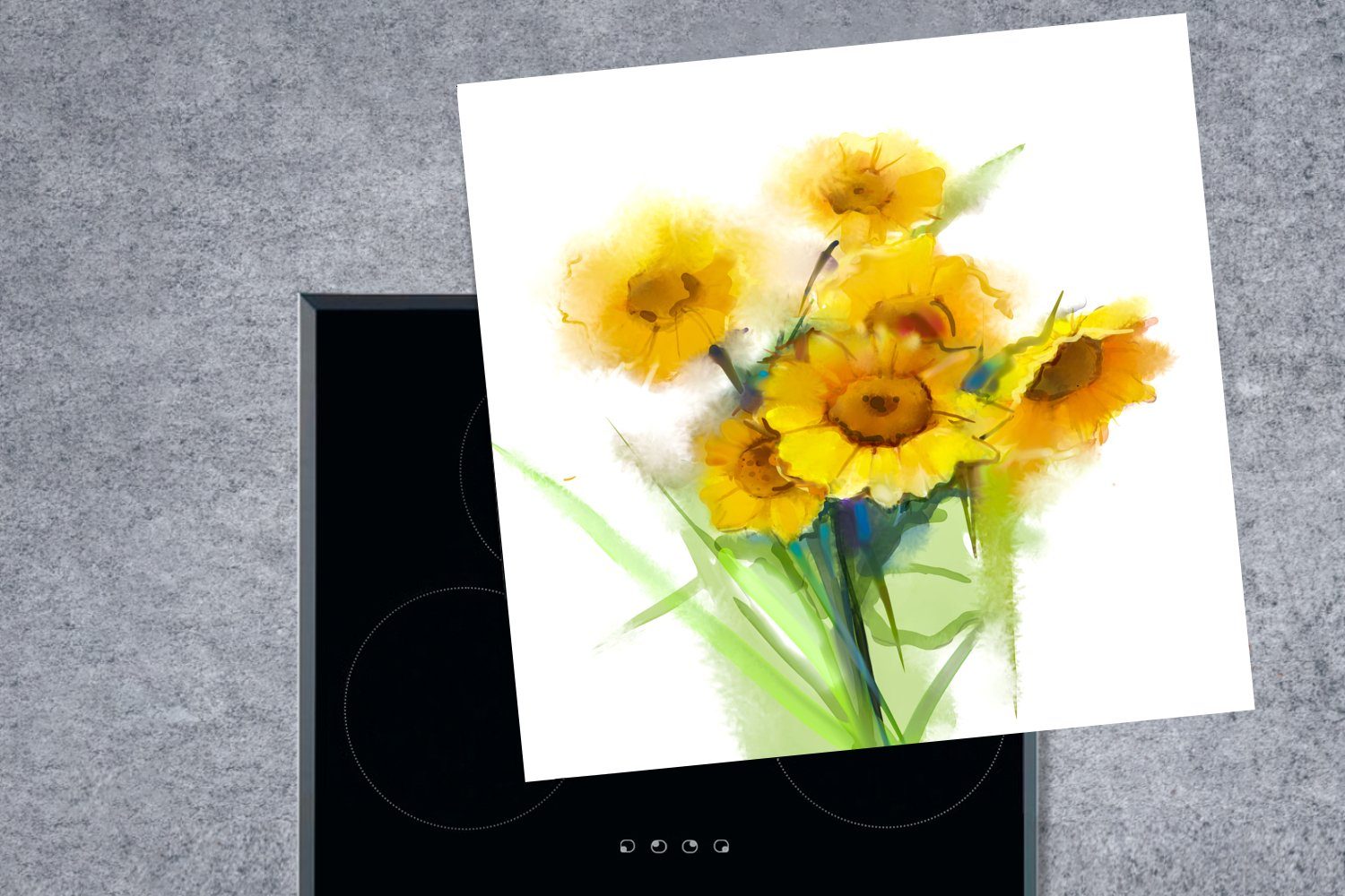 Vinyl, Ceranfeldabdeckung, cm, Sonnenblumen Herdblende-/Abdeckplatte - Farben, küche Ölfarbe MuchoWow tlg), für Arbeitsplatte 78x78 (1 -