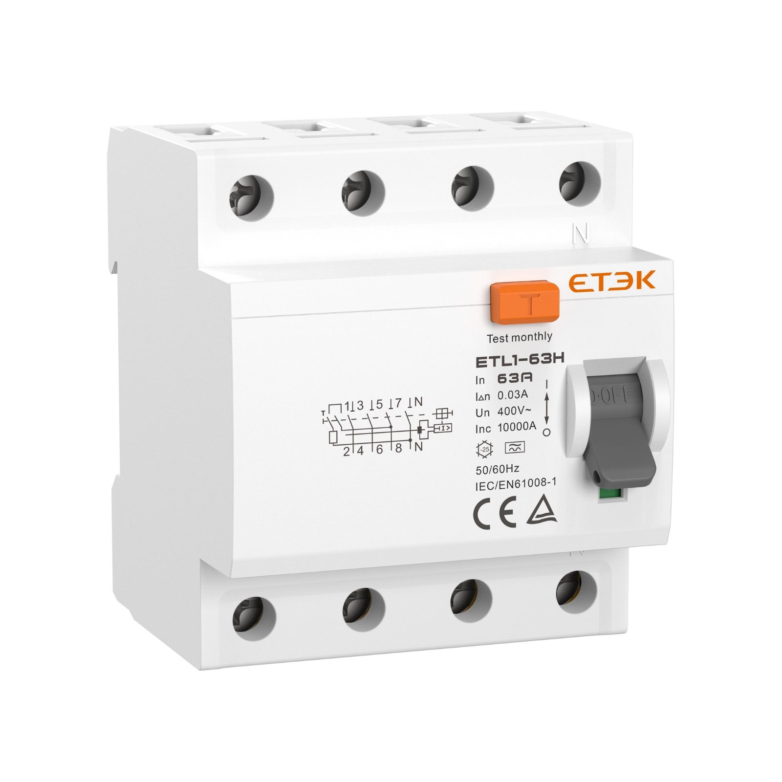 Verteiler ETEK Electric FI-Schutzschalter ETL1 63A 30mA 3P+N (4-polig)