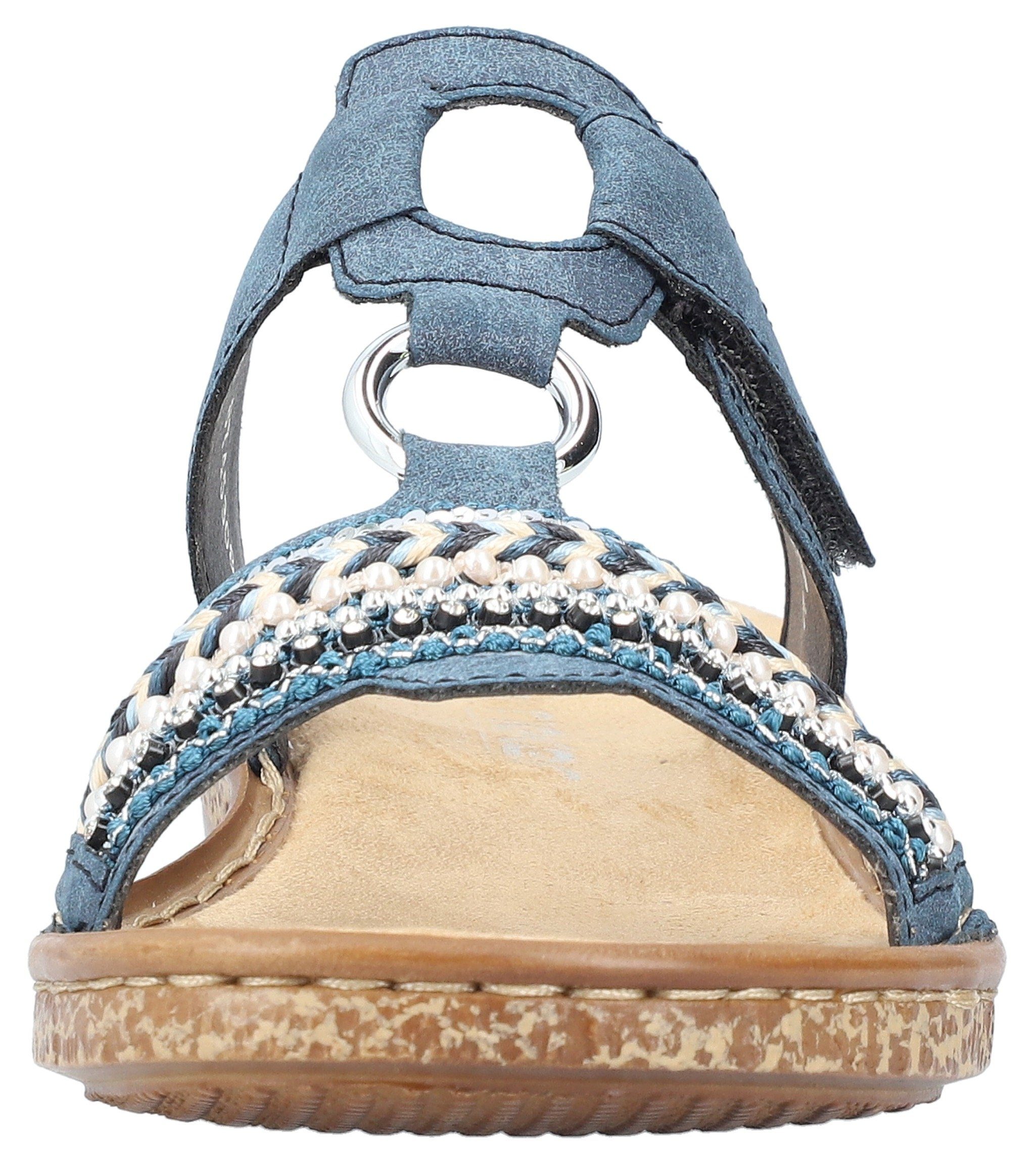 Rieker Pantolette Keilabsatz, Sommerschuh, Schlappen mit Pailetten- und Perlenbesatz