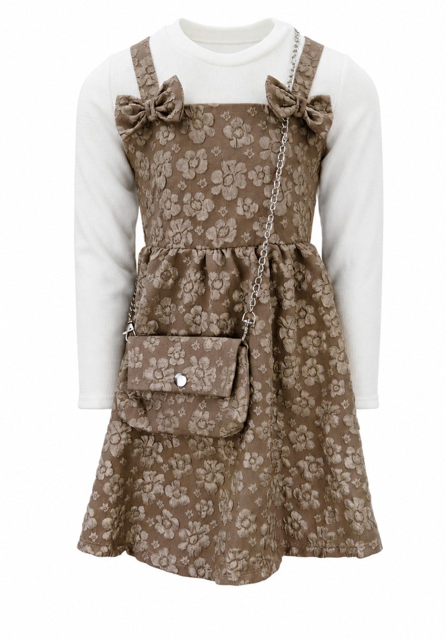 Girls Fashion 2-in-1-Kleid Mädchen Kleid mit Langarmshirt und Tasche K9751e