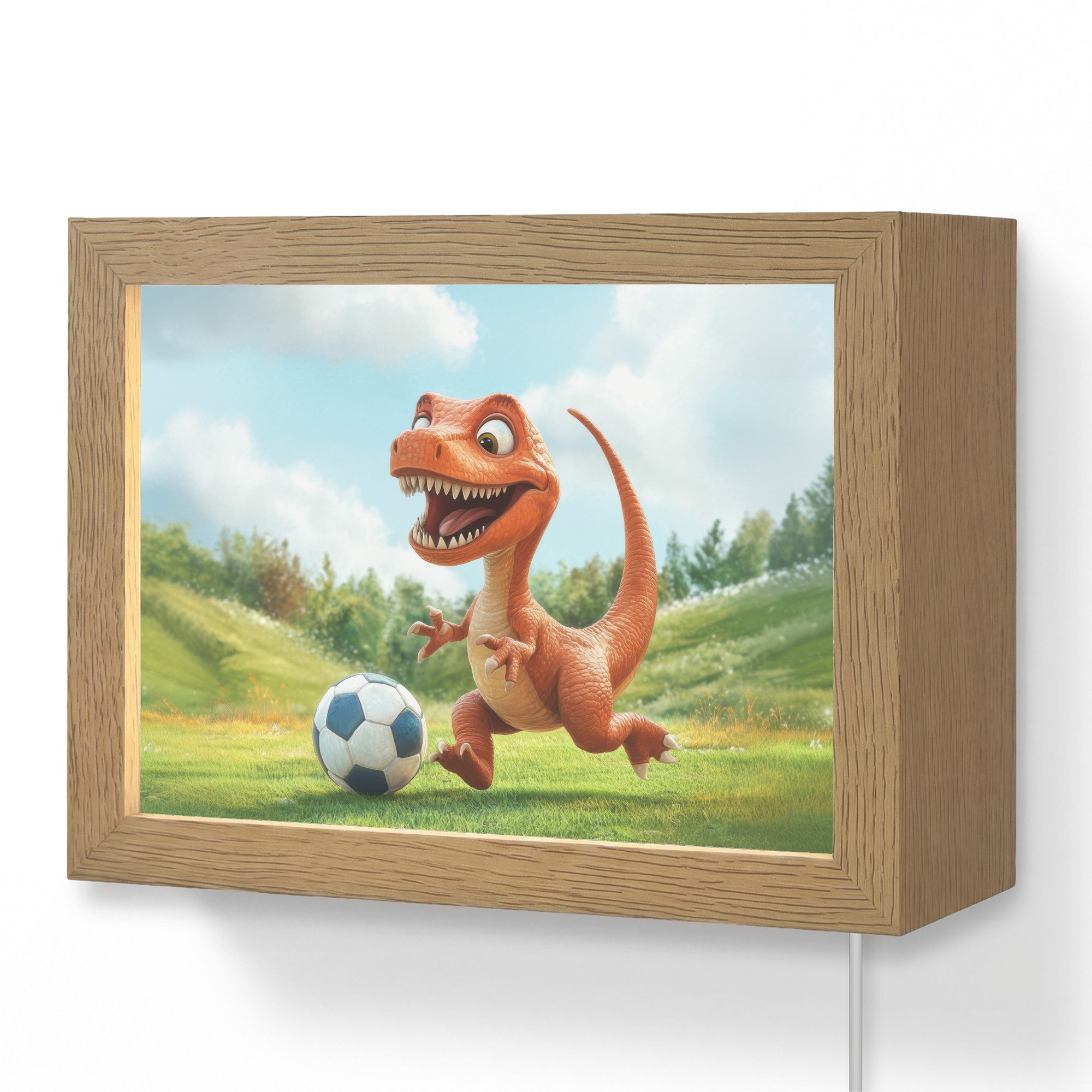 OnlyWow Wandleuchte Lightbox Dinosaurier - Orange - Cartoon - Fußball - Jungen, Dimmbar, Farbwechsel, LED, Warmweiß, Kaltweiß, Neutralweiß Einstellbar, Wandlampe Innen, Dimmbar, mit Kabel, LED, Modern, Kinder