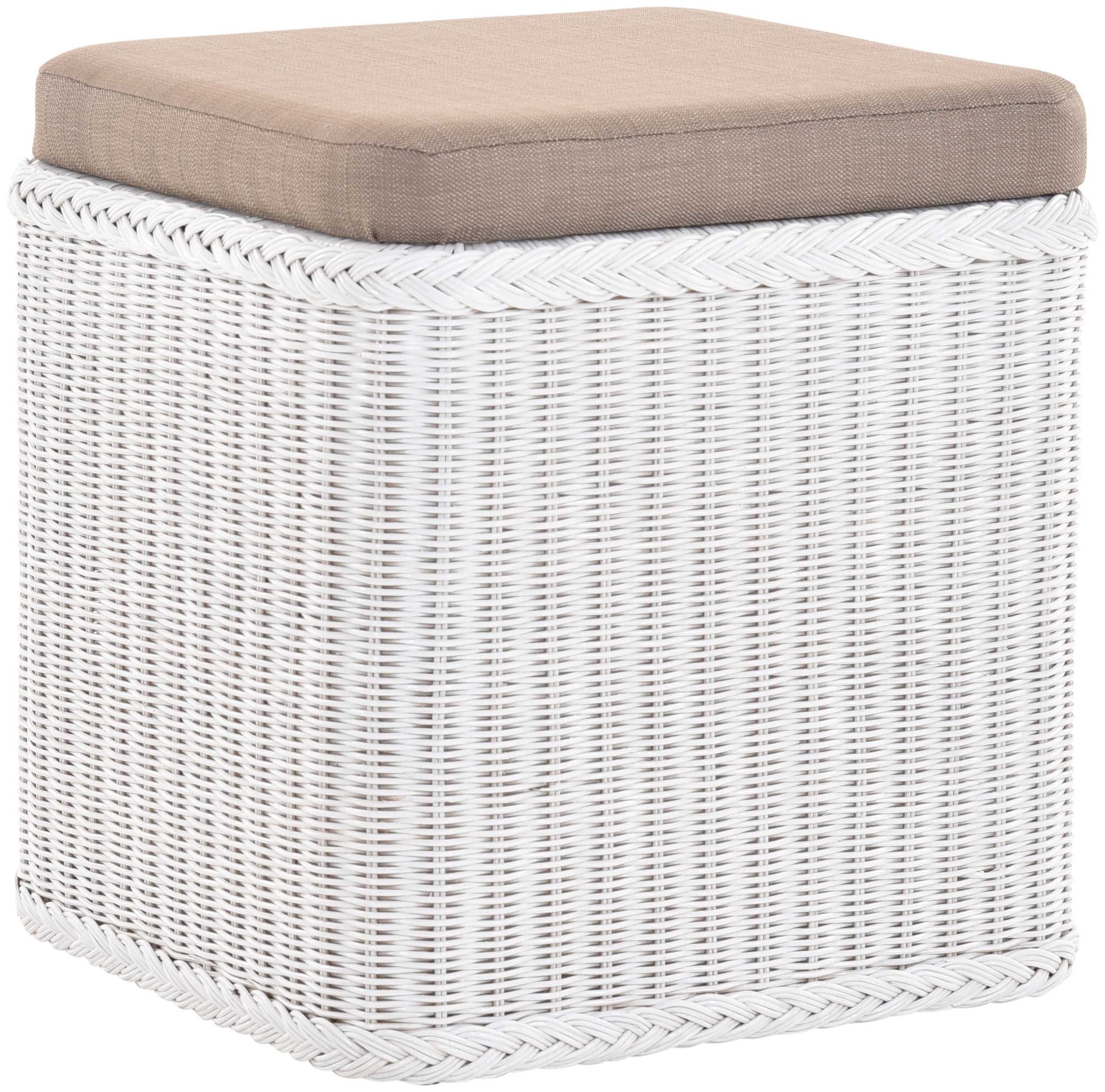 Home Bad-Hocker Krines Deckel Wäschetruhe Sitztruhe Wäschesammler, echtem Aufbewahrungsbox Sitzhocker Rattan Sitz Flur-Bank aus gepolstert mit Naturmaterial Quadratisch Rattan Weiss Wäschekorb