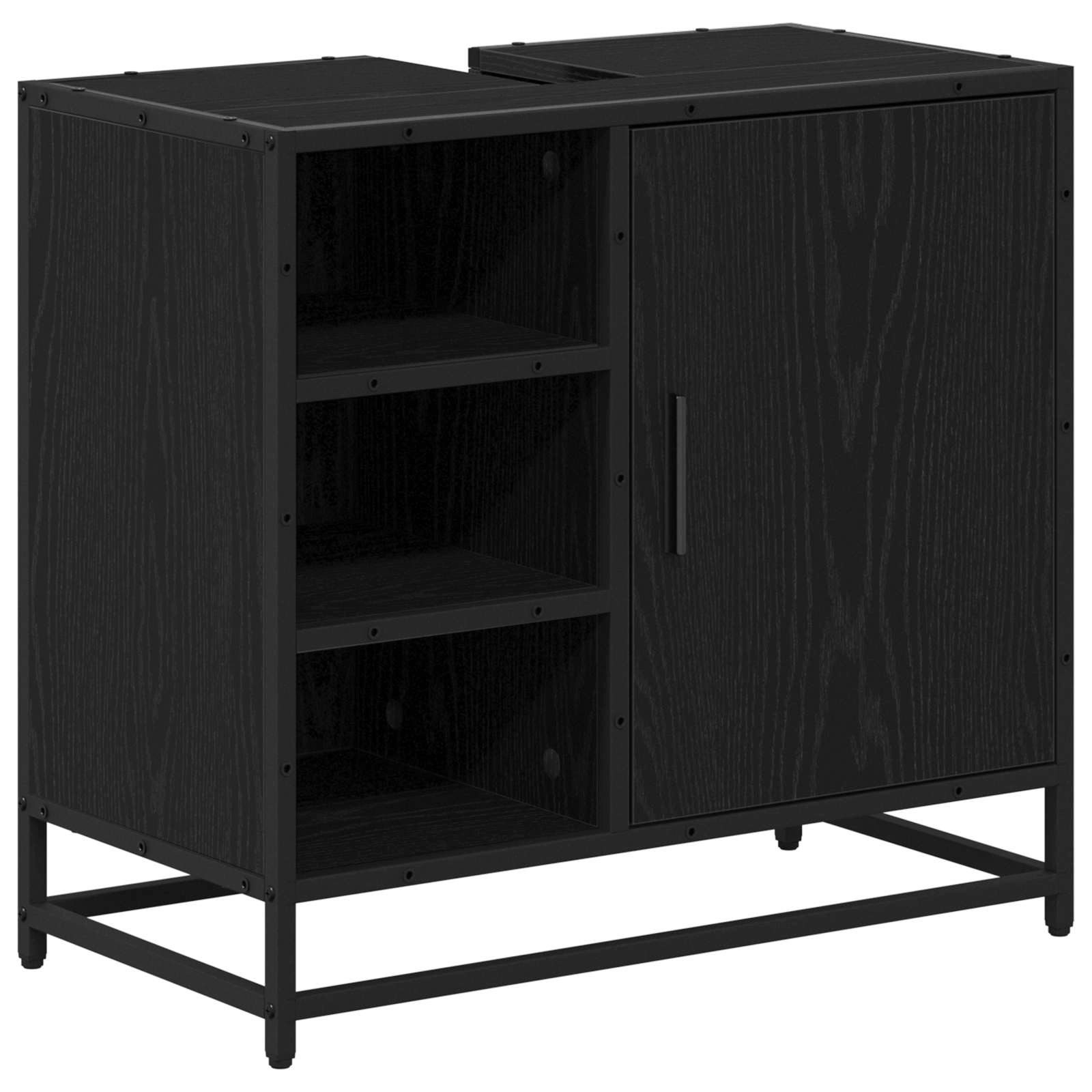 vidaXL Badezimmer-Set Badezimmerschrank Schwarz Eichen-Optik 65 x 33 x 60 cm, (1-St)