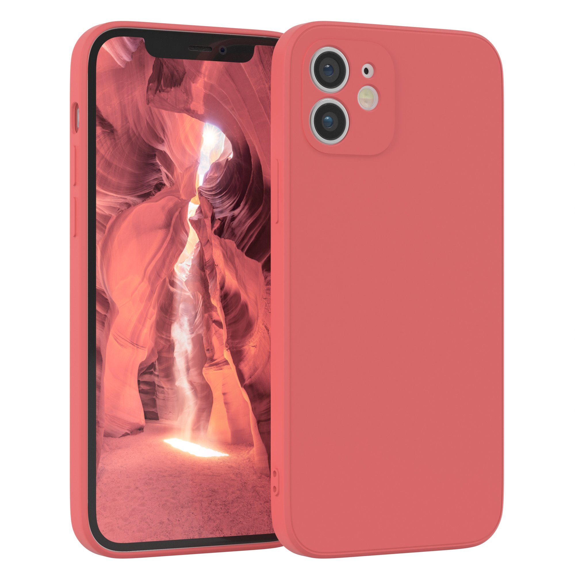 EAZY CASE Handyhülle TPU Hülle für Apple iPhone 12 6,1 Zoll, Schutzhülle mit Kameraschutz stoßfest telefonhülle Matt Rot / Hellrot
