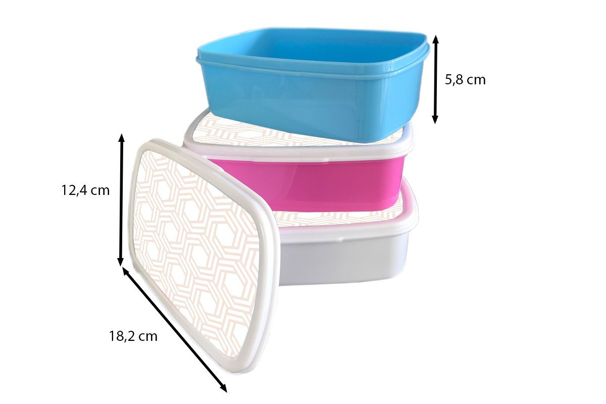 Lunchbox Brotbox - Kinder, Snackbox, Kunststoff MuchoWow Brotdose (2-tlg), Erwachsene, rosa Kunststoff, Mädchen, Gestaltung Muster, Geometrie für -