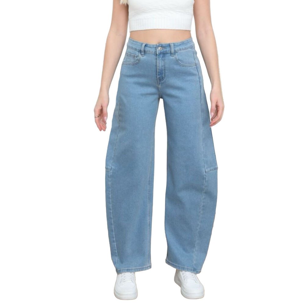 Ital-Design Slouchy Jeans Damen Wide-Leg Jeans mit Five-Pocket-Design (91767291) Used-Look Stretch High Waist Jeans in Blau