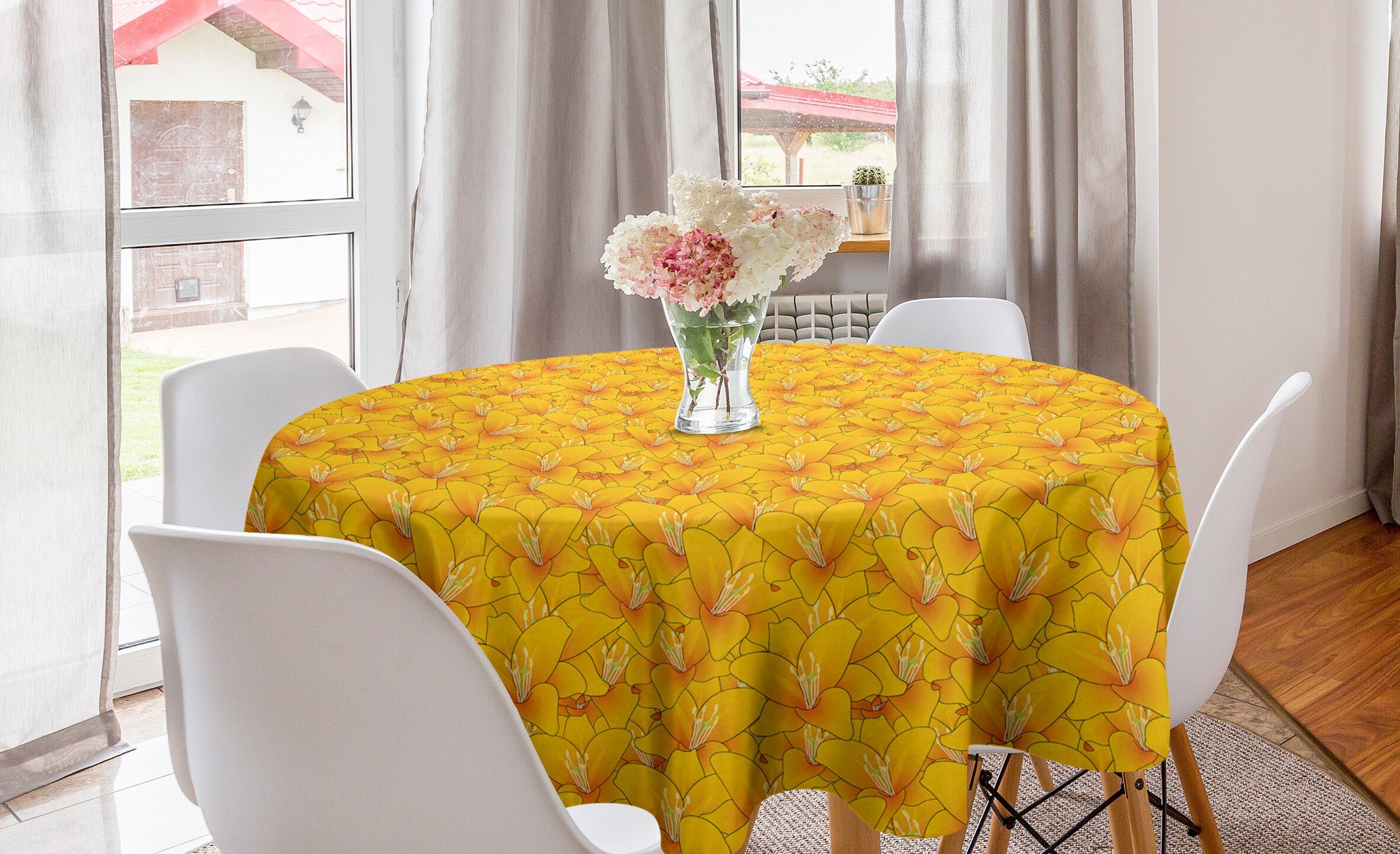 Abakuhaus Tischdecke Kreis Tischdecke Abdeckung für Esszimmer Küche Dekoration, Blume Blooming Orange Lilien-Motive