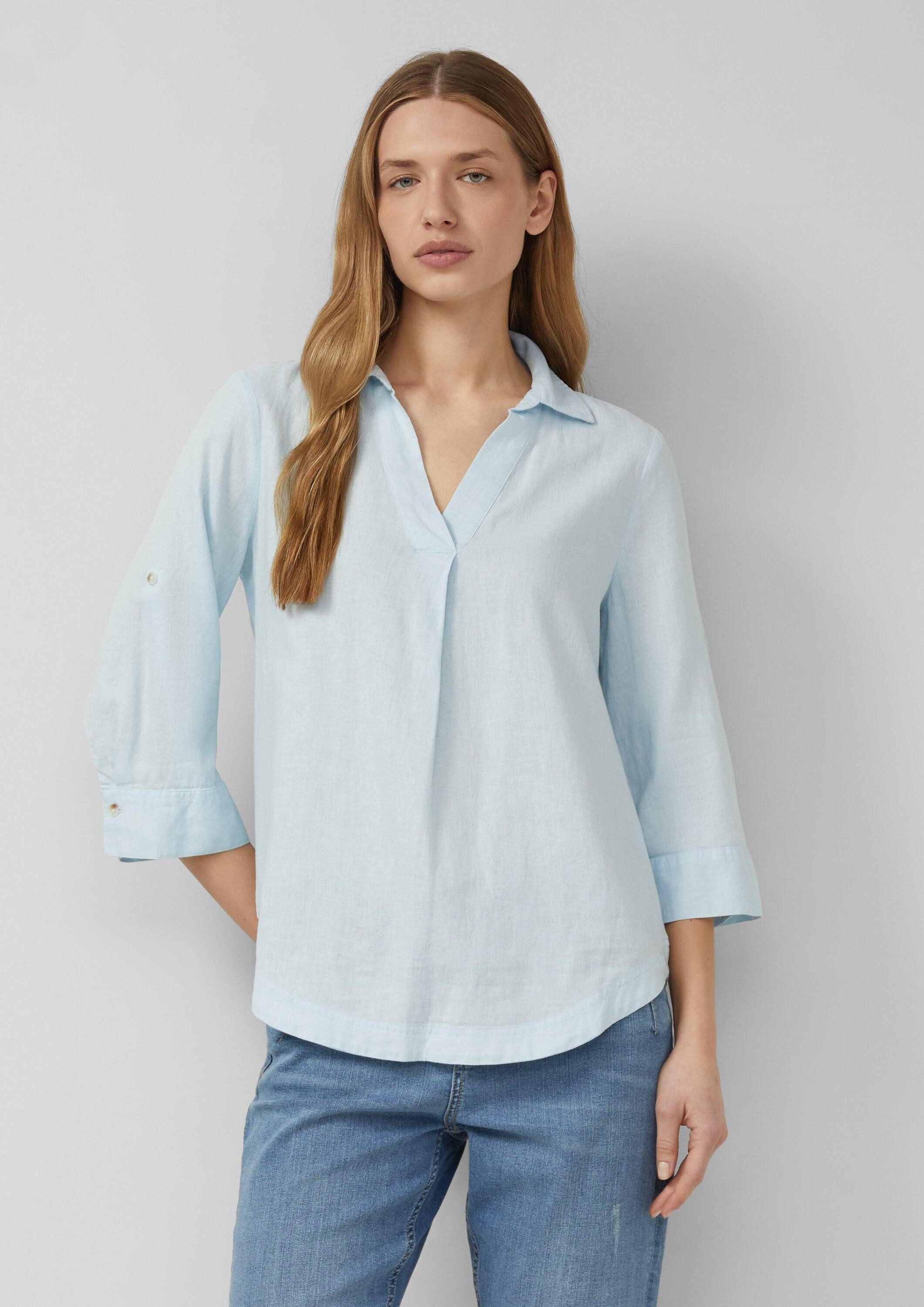 s.Oliver Kurzarmbluse Bluse Leinenmix-Bluse mit 3/4-Ärmeln und Turn-up