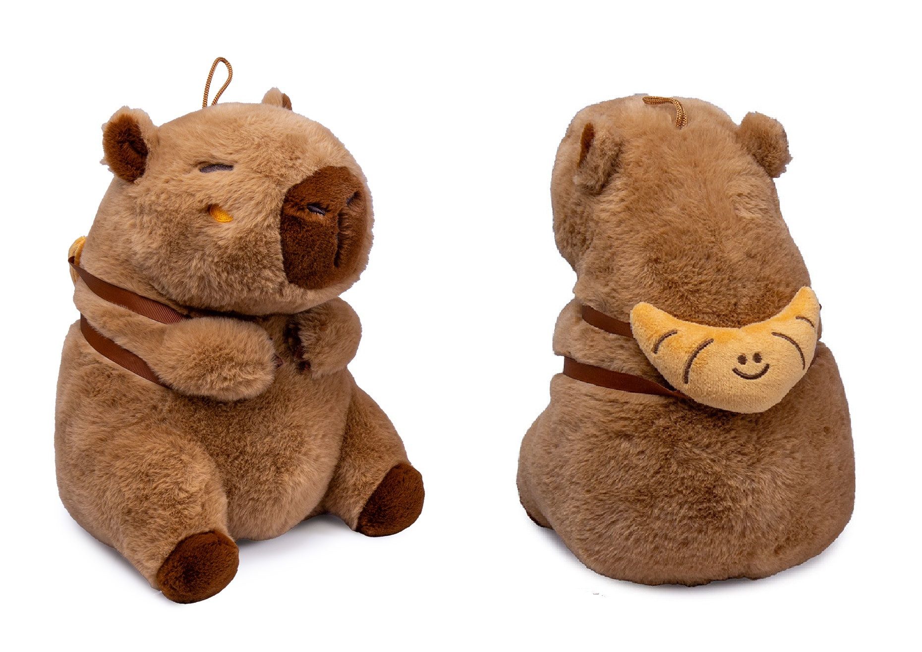 soma Kuscheltier Capybara Kuscheltier braun 35 cm Plüsch mit Snackrucksack Croissant (Set, 1-St., Geschenk-Set), Kuscheliges Capybara mit Snack-Accessoire auf dem Rücken Geschenkidee