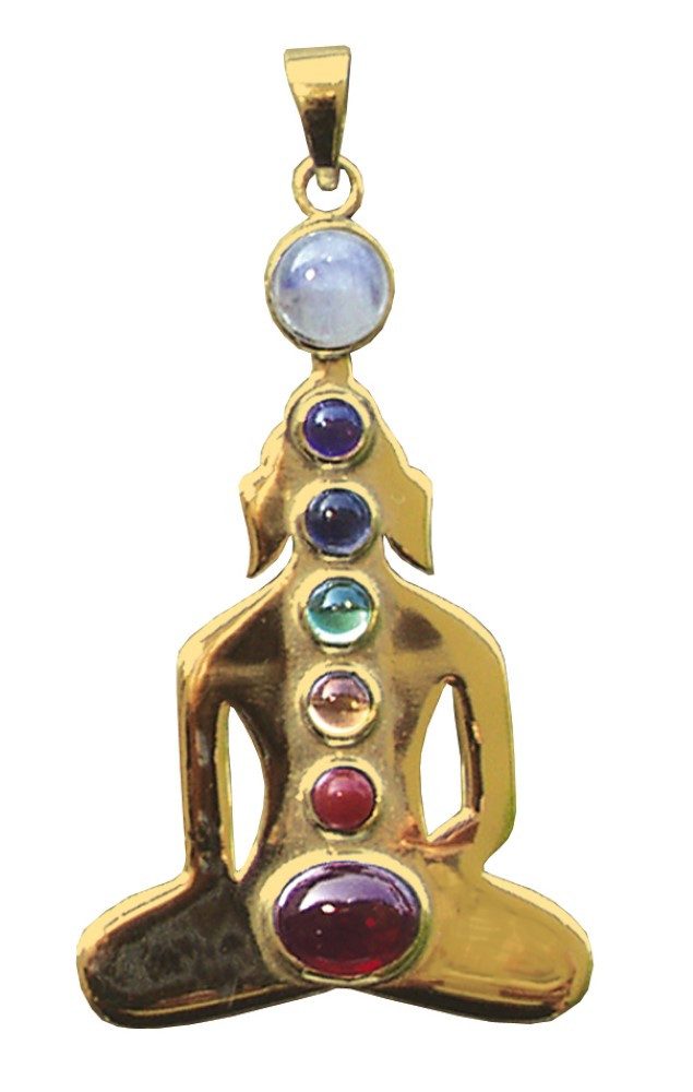 Saraswati Amulett Anhänger "Chakra-Buddha" 7 Halbedelsteine Messing 8,0g
